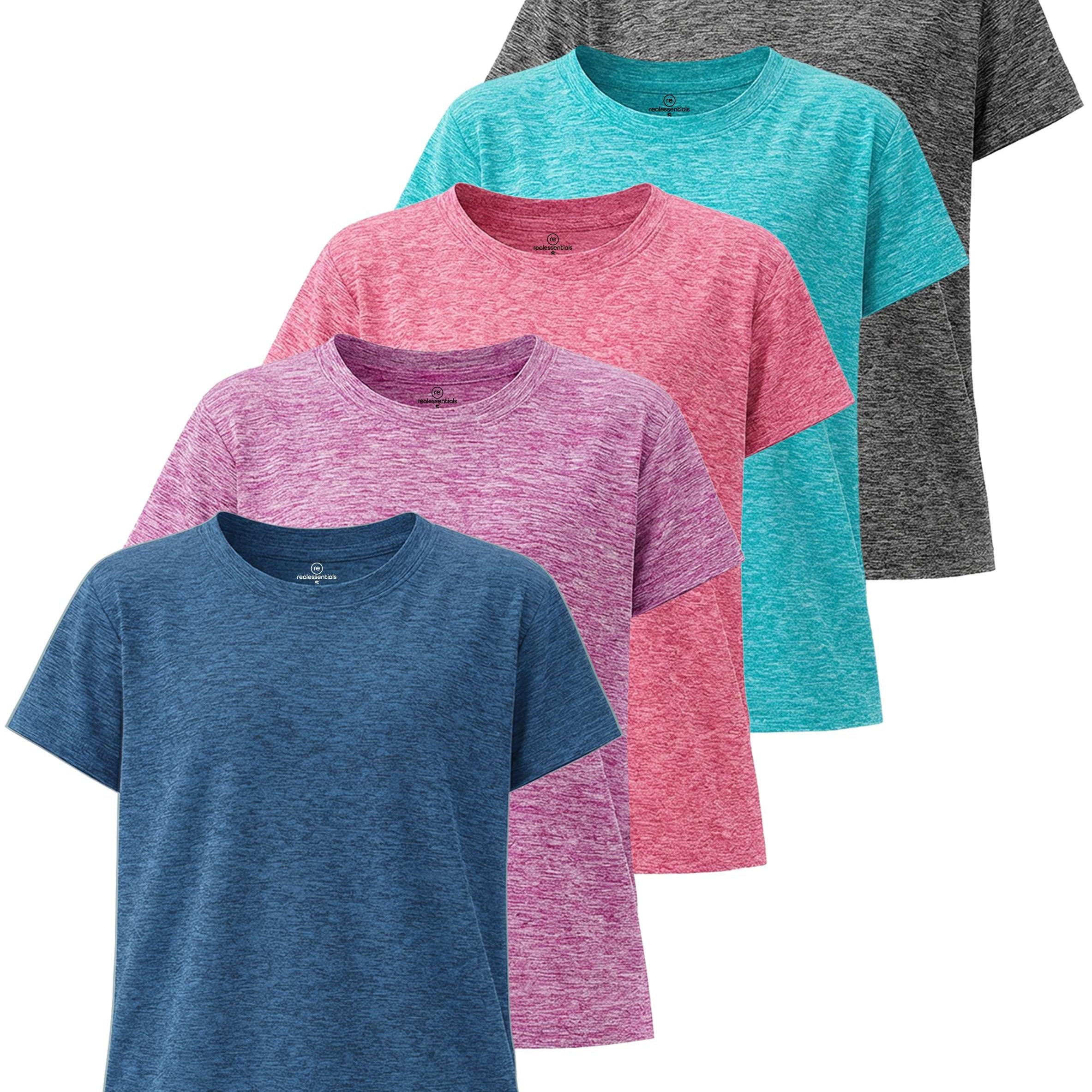 4 Pack: Girls Short Sleeve Dry-Fit Crew Neck Active T-Shirt