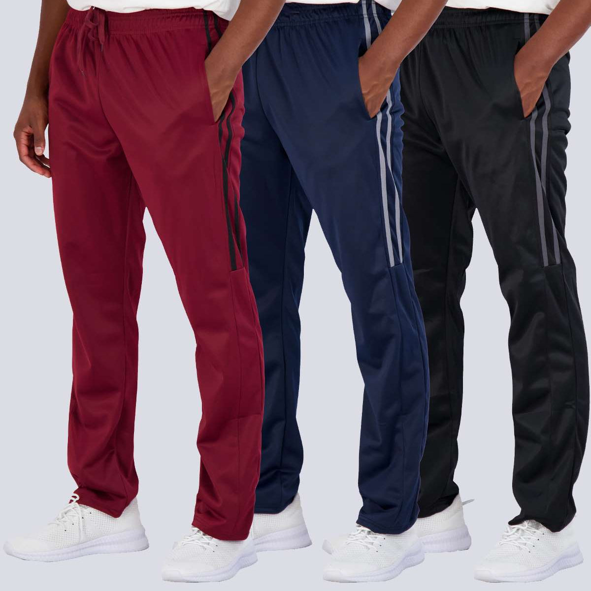 3 Pack: Mens Active Athletic Casual Tricot Open Bottom Sweatpants with Pockets (Available in Big & Tall)