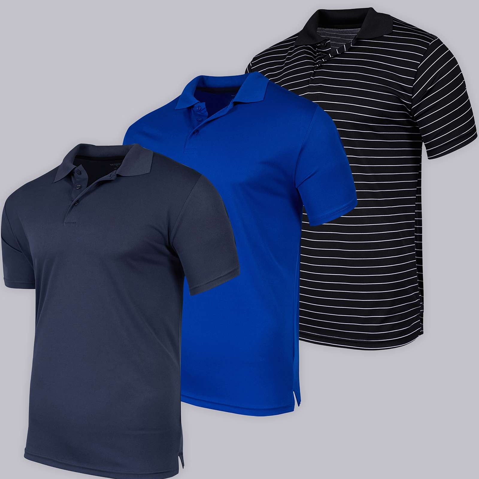 3 Pack: Mens Quick-Dry Short Sleeve Performance Polo Shirt