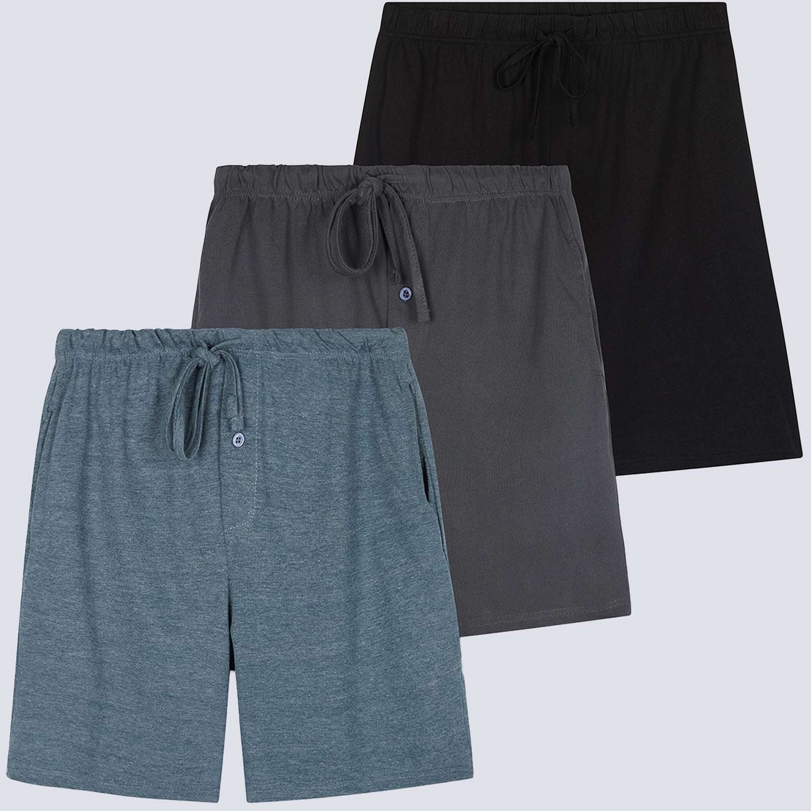 3 Pack:Mens Cotton Sleep Pajama Lounge Shorts