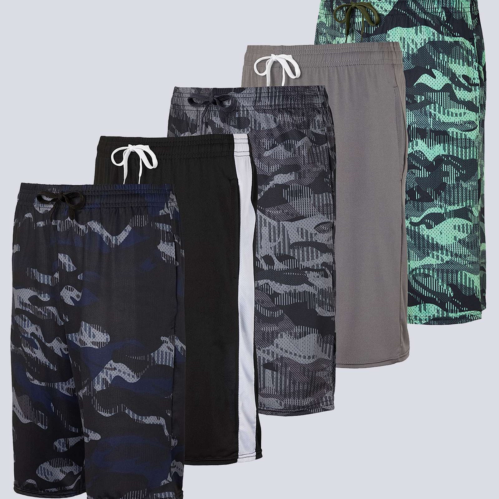 5 Pack: Boys Printed Dry Fit Active Shorts