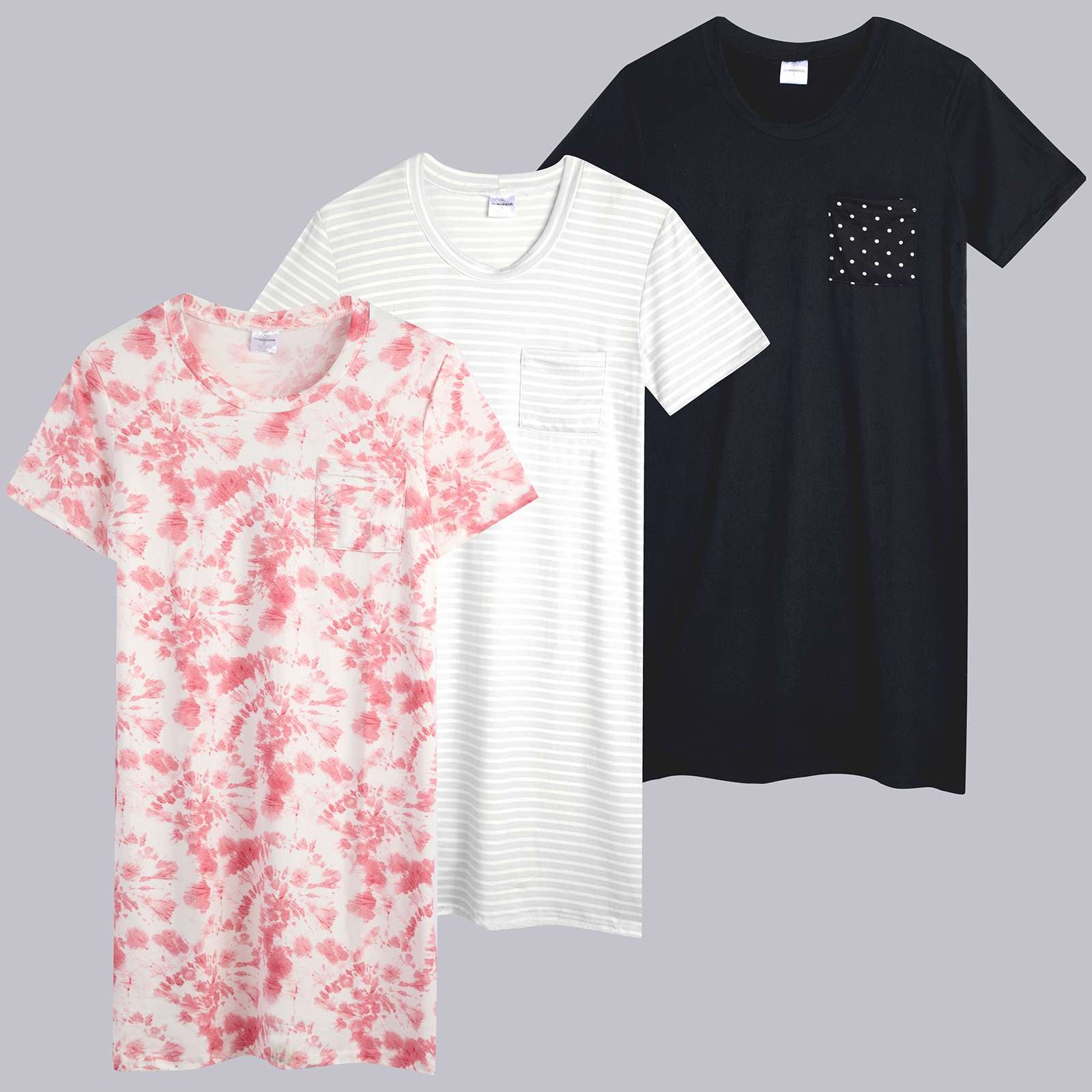 3 Pack: Womens Short-Sleeve Ultra-Soft Nightshirt Sleep Dress