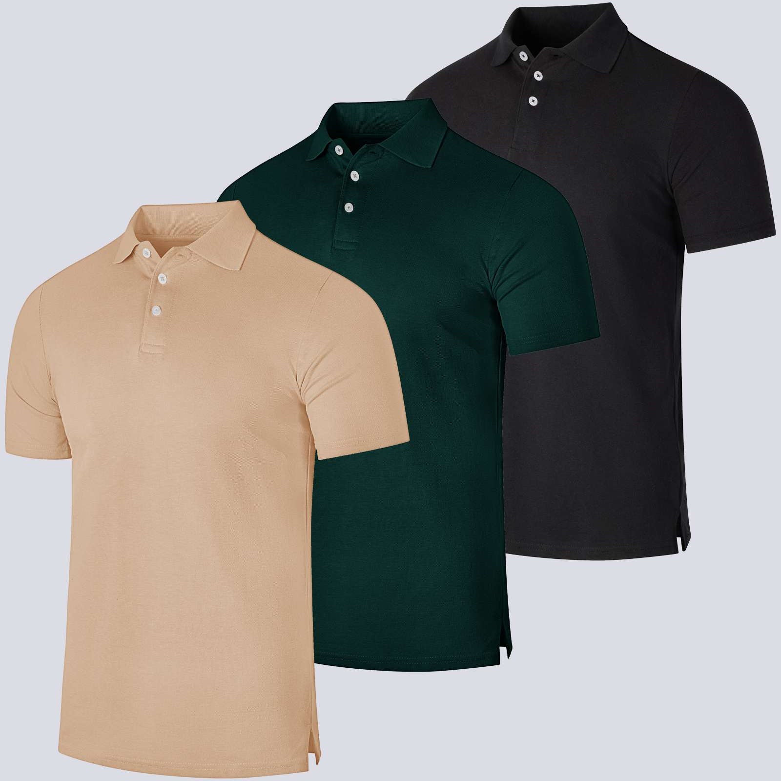 3 Pack: Mens Cotton Pique Short Sleeve Polo Shirt