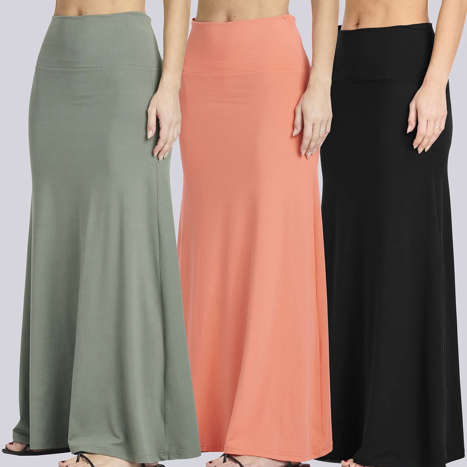 3 Pack: Women's Ultra-Soft Flowy Maxi Skirt