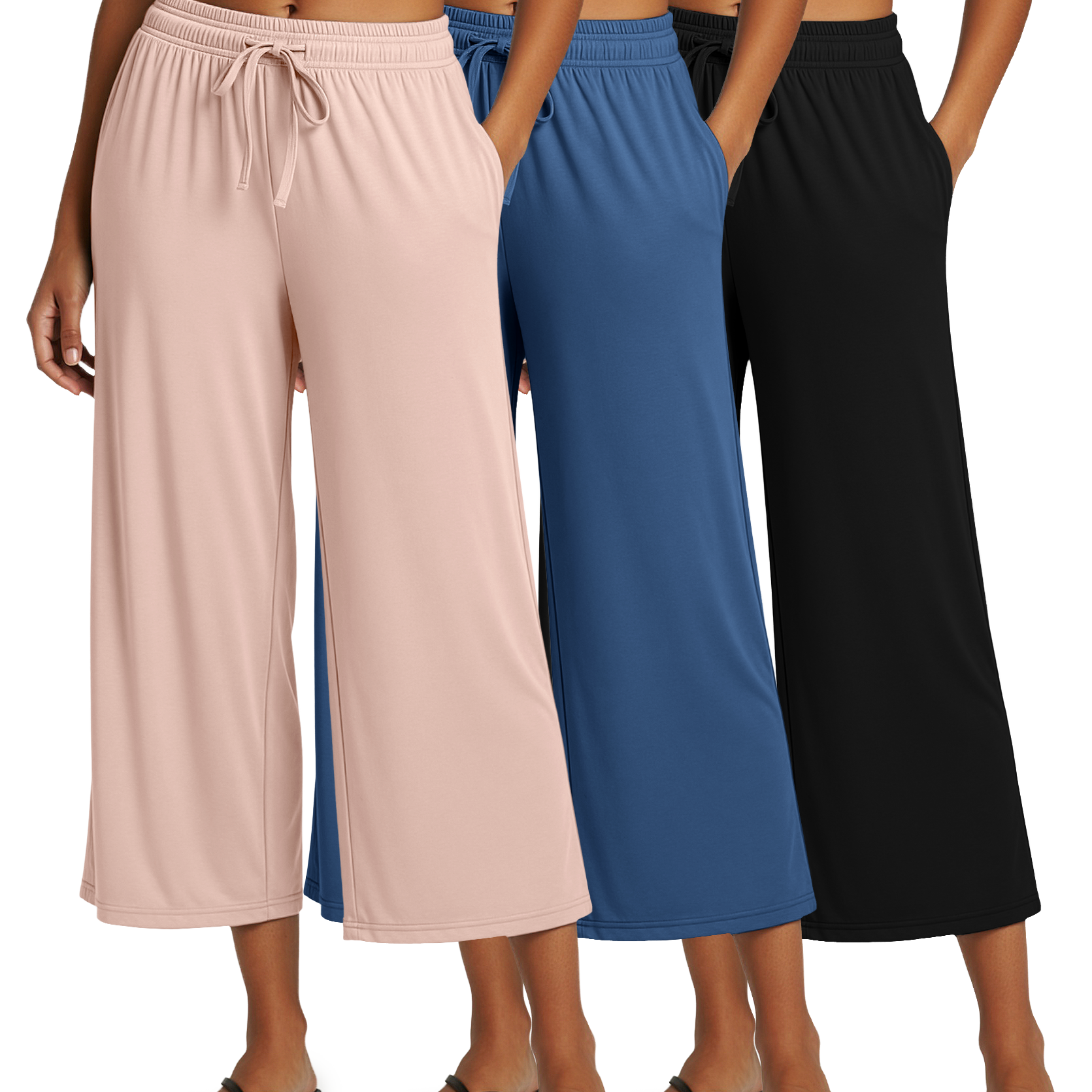 3 Pack: Women's Ultra-Soft Wide Leg Capri Pants