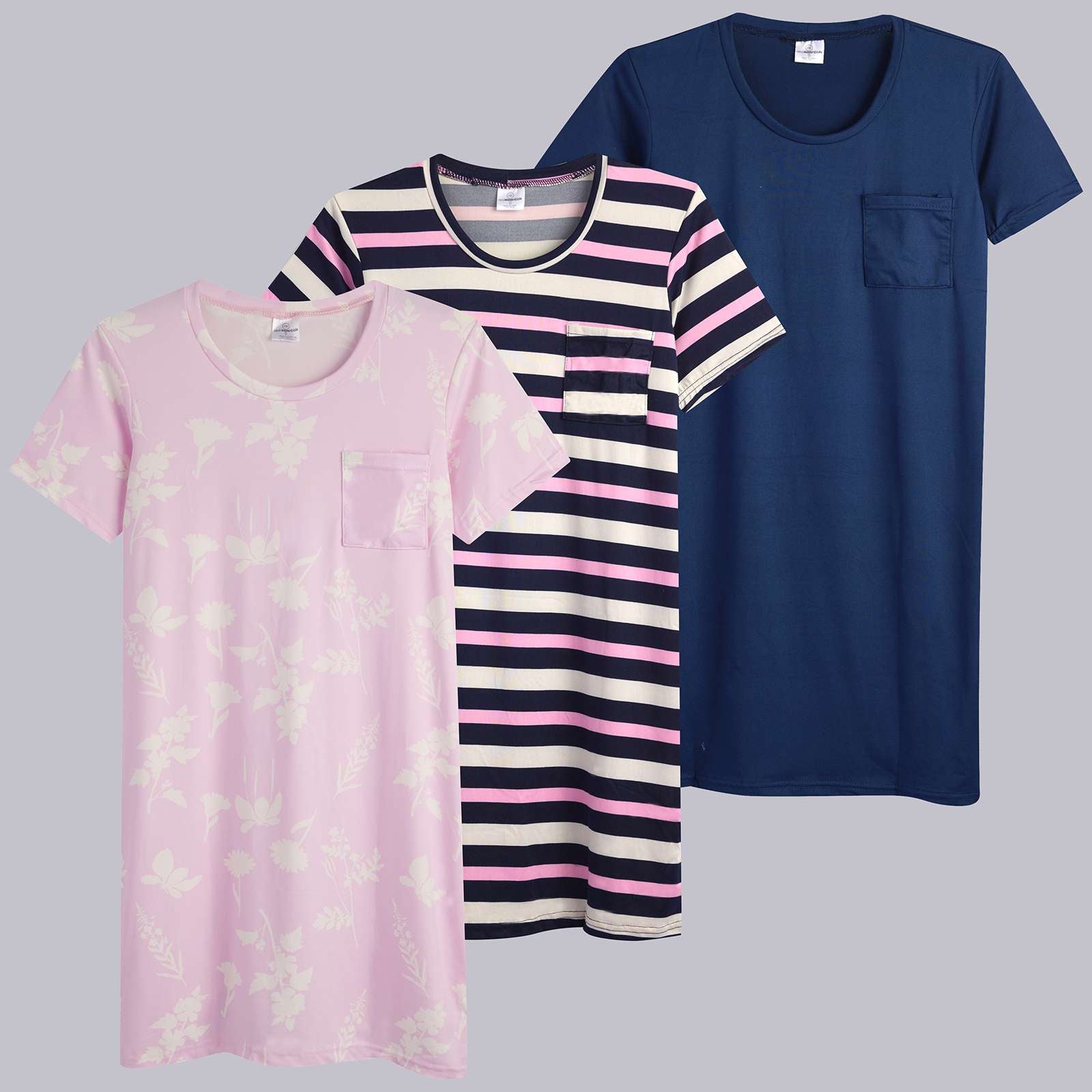 3 Pack: Womens Short-Sleeve Ultra-Soft Nightshirt Sleep Dress