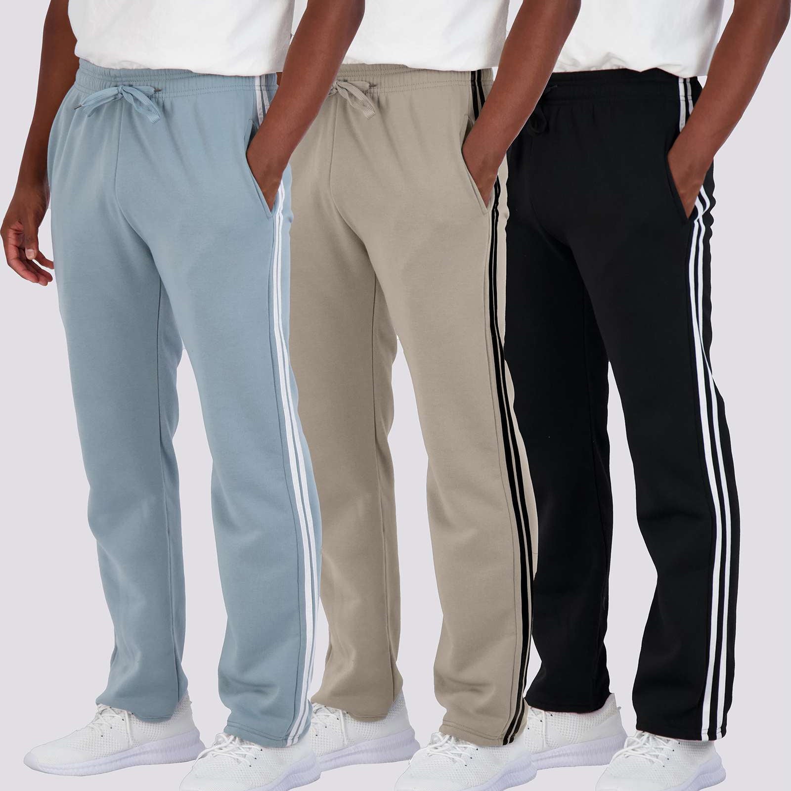 3 Pack: Mens Fleece Open Bottom Sweatpants