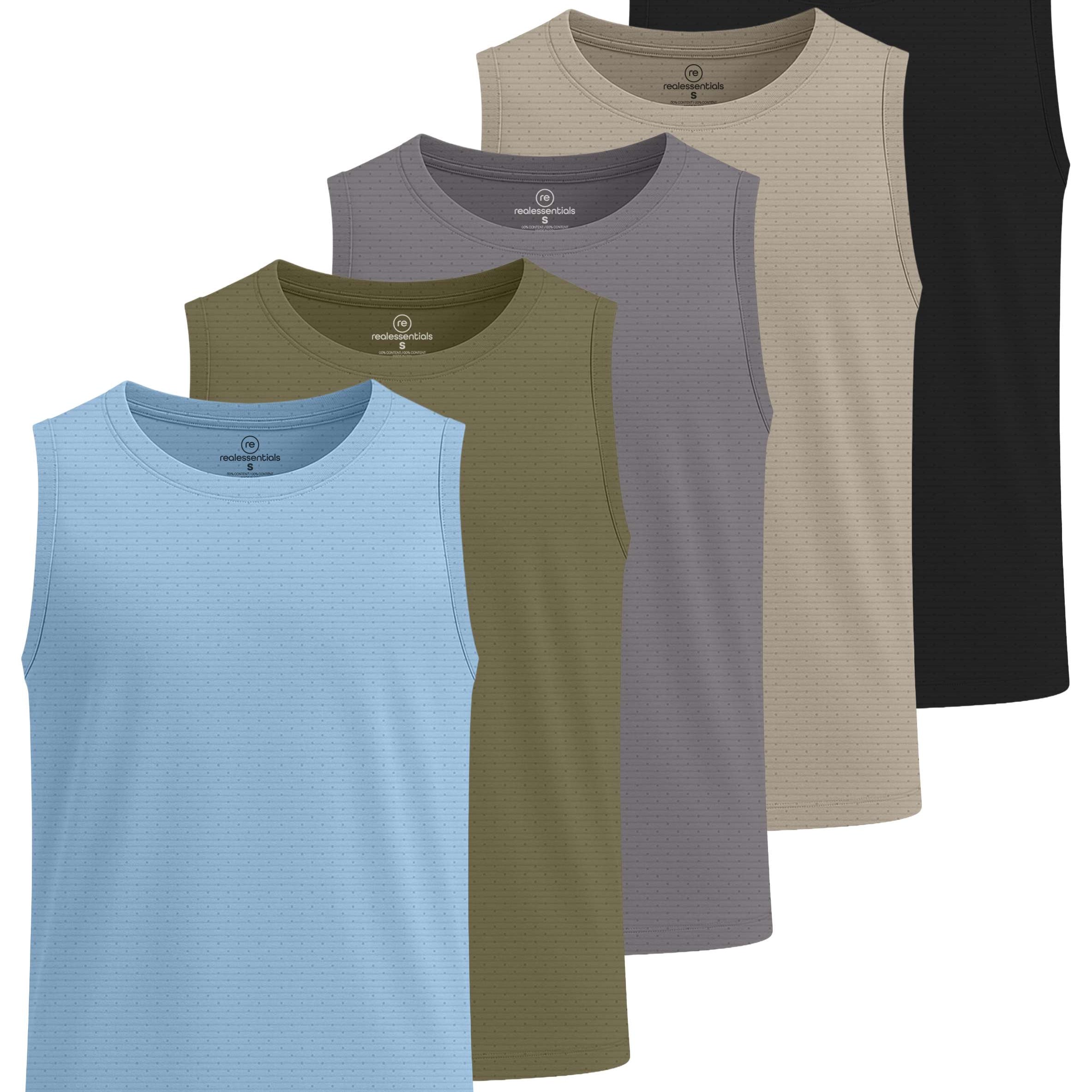 Real Essentials 5 Pack: Boys' Breeze Tech Tank Top - Sleeveless Athletic Shirt for Kids Youth Teens (Ages 6-18)