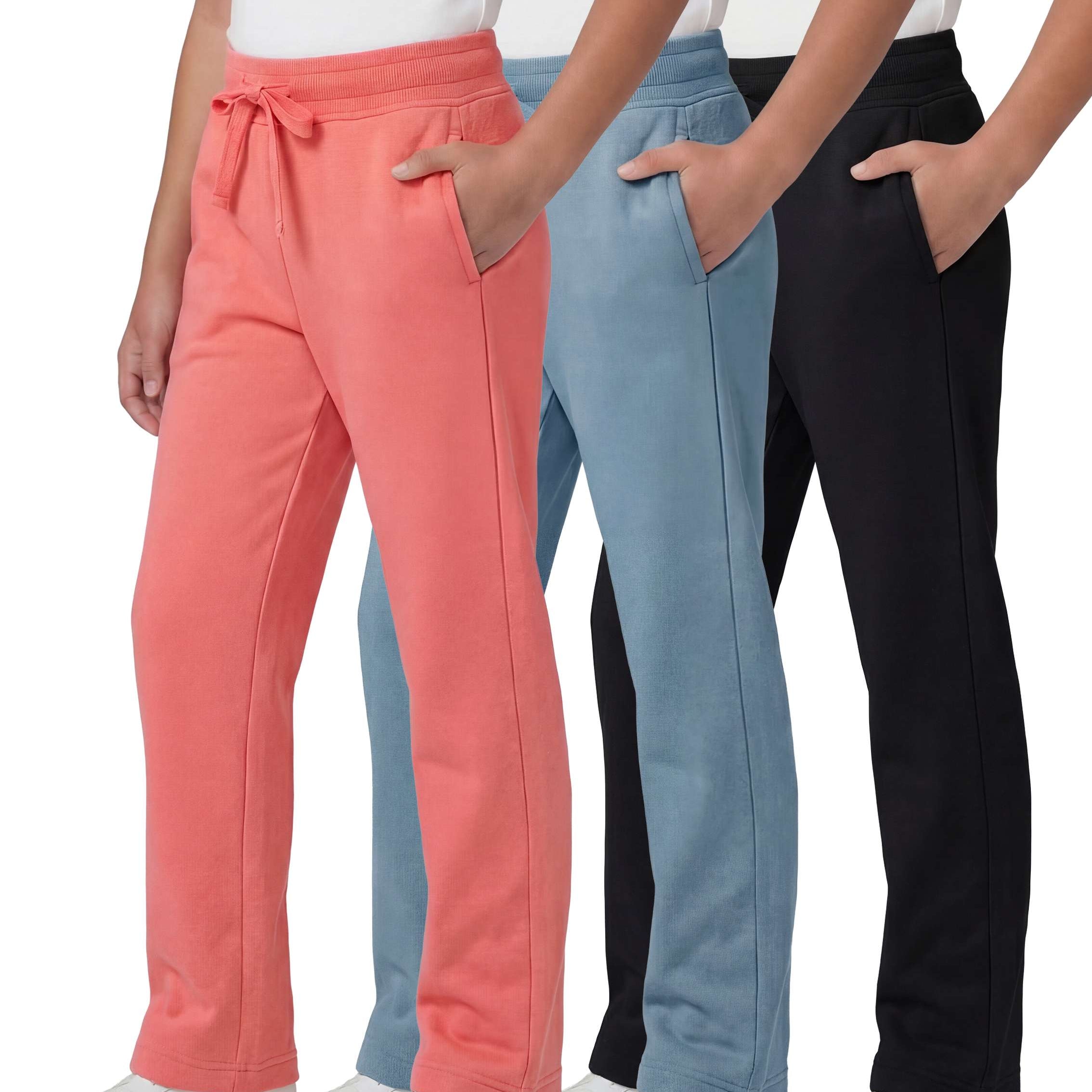 3 Pack: Girls Fleece Open Bottom Sweatpants