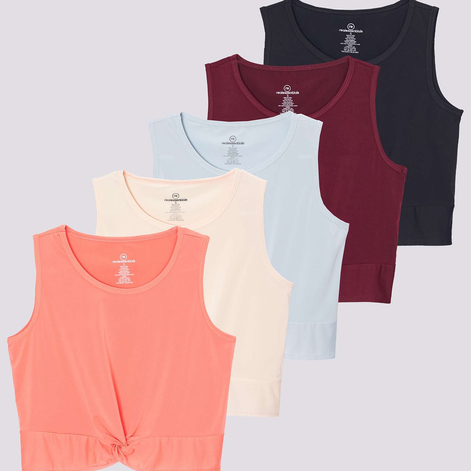 5 Pack: Women's Dry-Fit Twist Front Sleeveless Crop Top