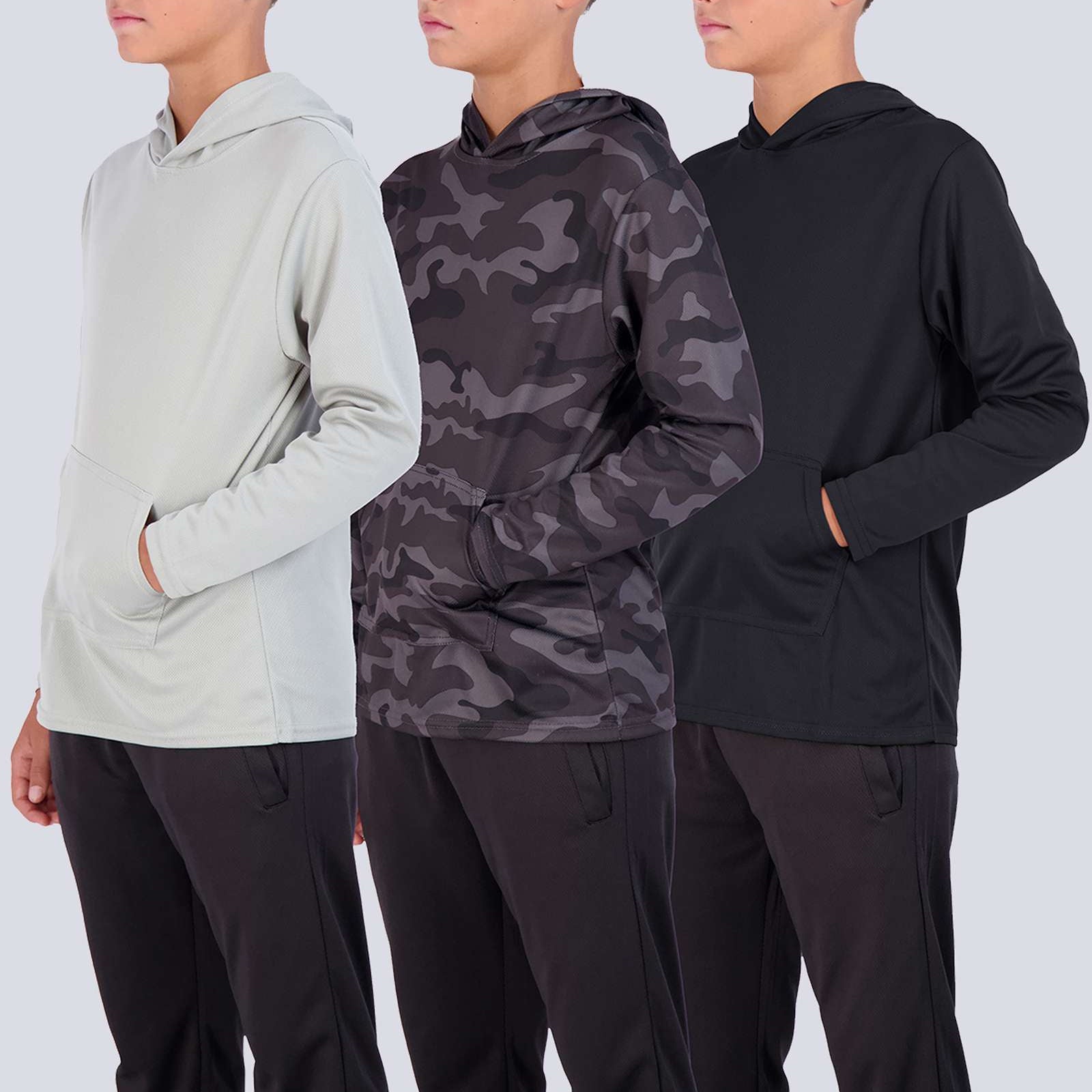 3 Pack: Boys Mesh Long Sleeve Pullover Hoodie Active Sweatshirt