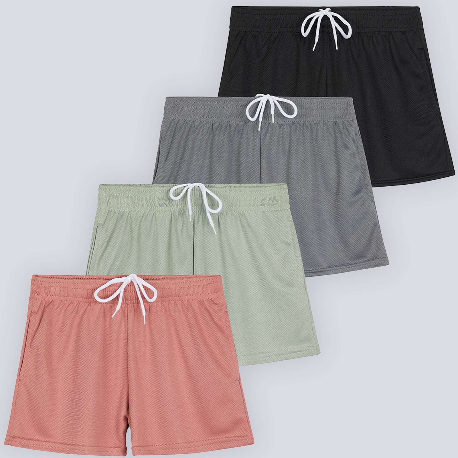 4 Pack: Girls' Mesh Athletic Performance Shorts