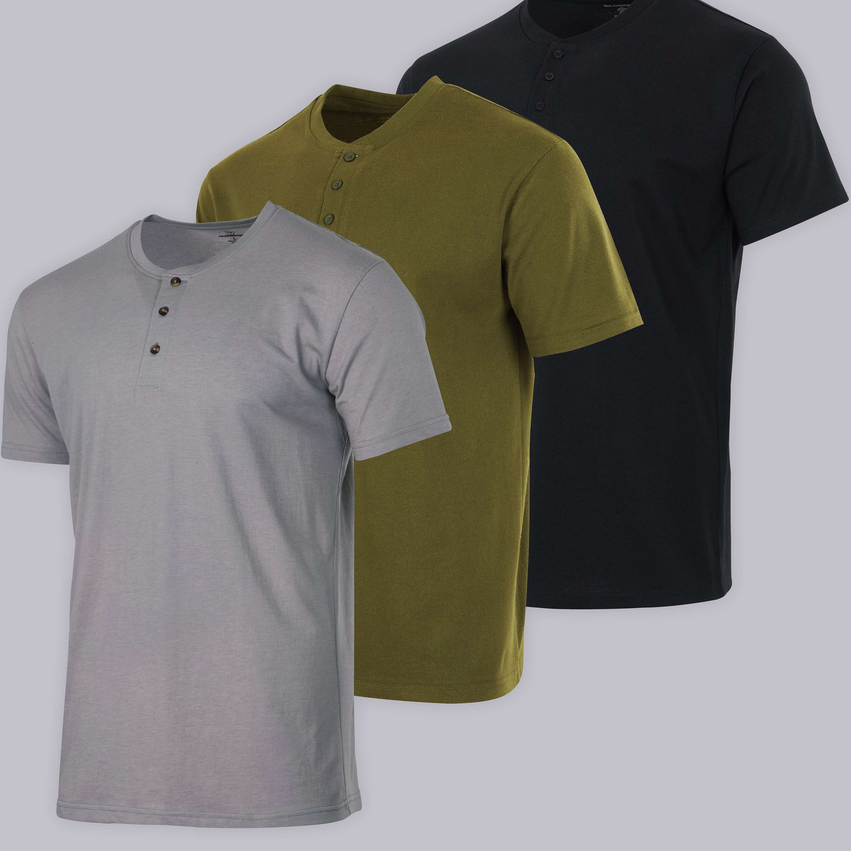 3 Pack: Mens Cotton Short Sleeve Henley T-Shirt