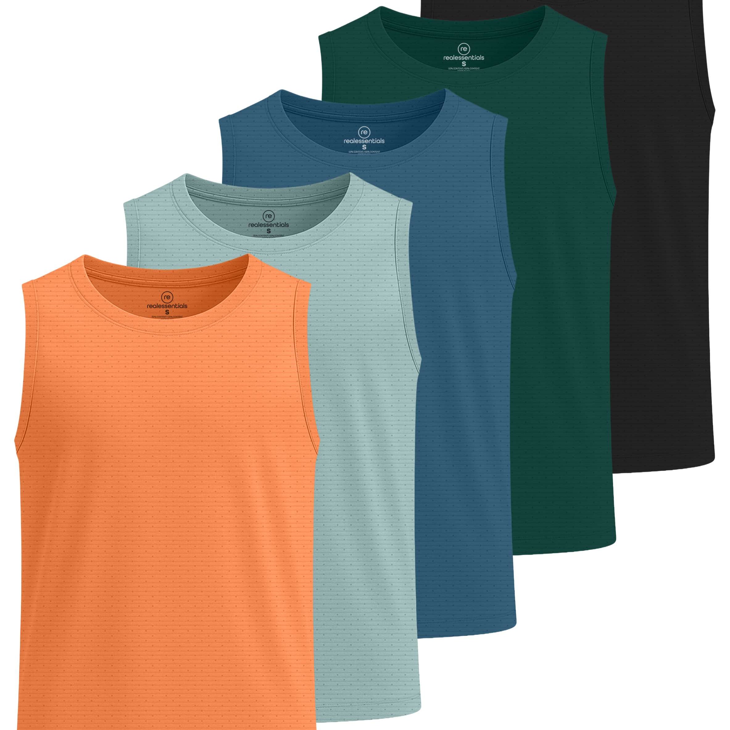 Real Essentials 5 Pack: Boys' Breeze Tech Tank Top - Sleeveless Athletic Shirt for Kids Youth Teens (Ages 6-18)