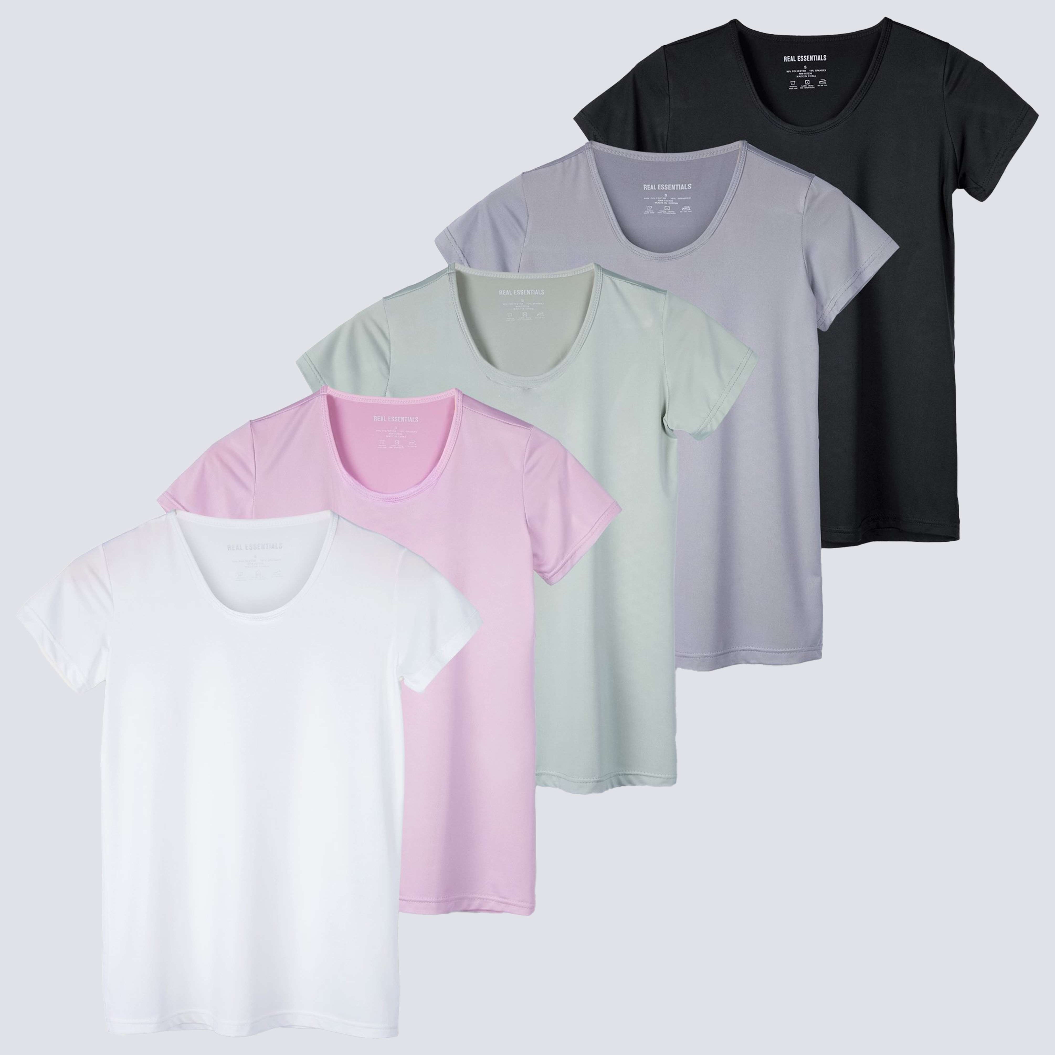 5 Pack: Womens Dry Fit Short-Sleeve Crew Neck Active T-Shirt