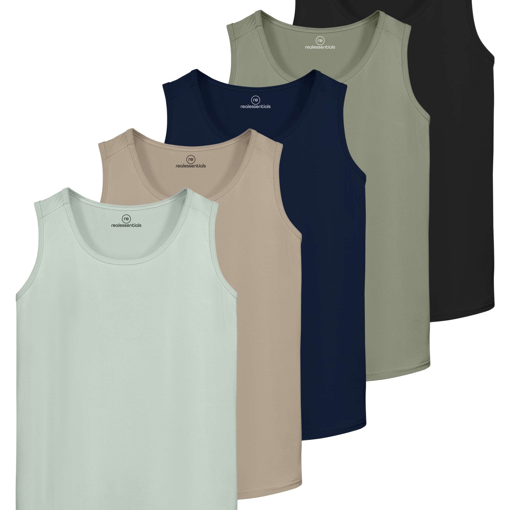 Real Essentials 5 Pack: Men's Dry-Fit Muscle Tank Top Sleeveless Shirts Workout Tees Athletic Gym (Big & Tall Available)