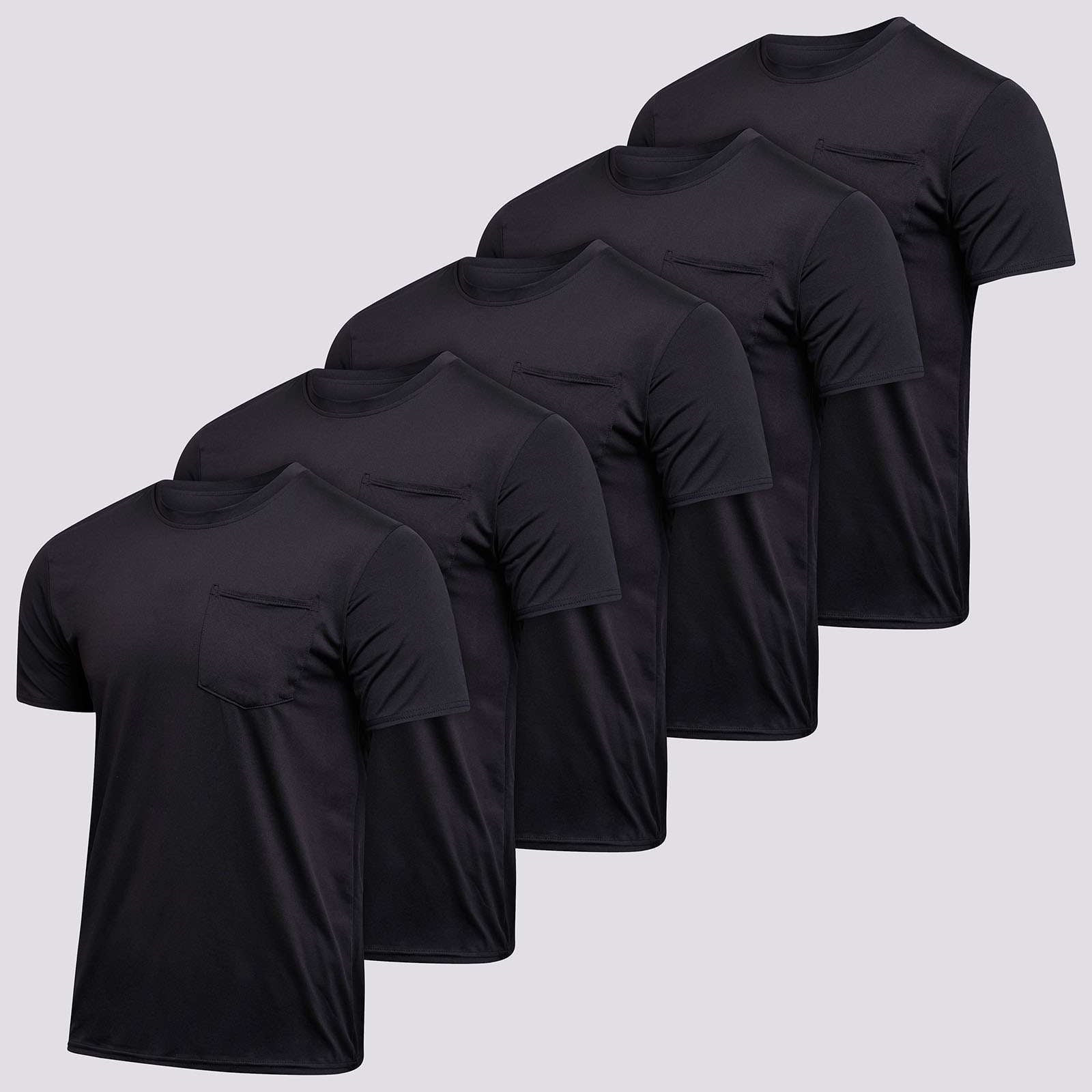 5 Pack: Boys & Girls Youth Dry-Fit Moisture Wicking Active Athletic Performance Short-Sleeve Pocket T-Shirt