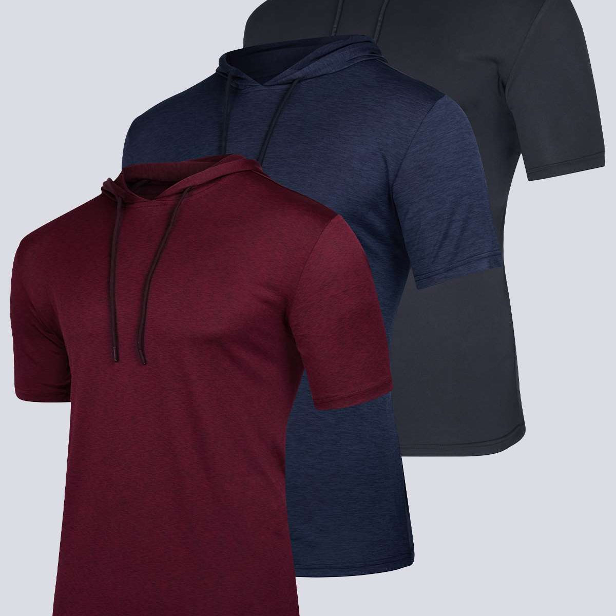 3 Pack: Mens Dry Fit Short Sleeve Active Hoodie Pullover (Available In Big & Tall)