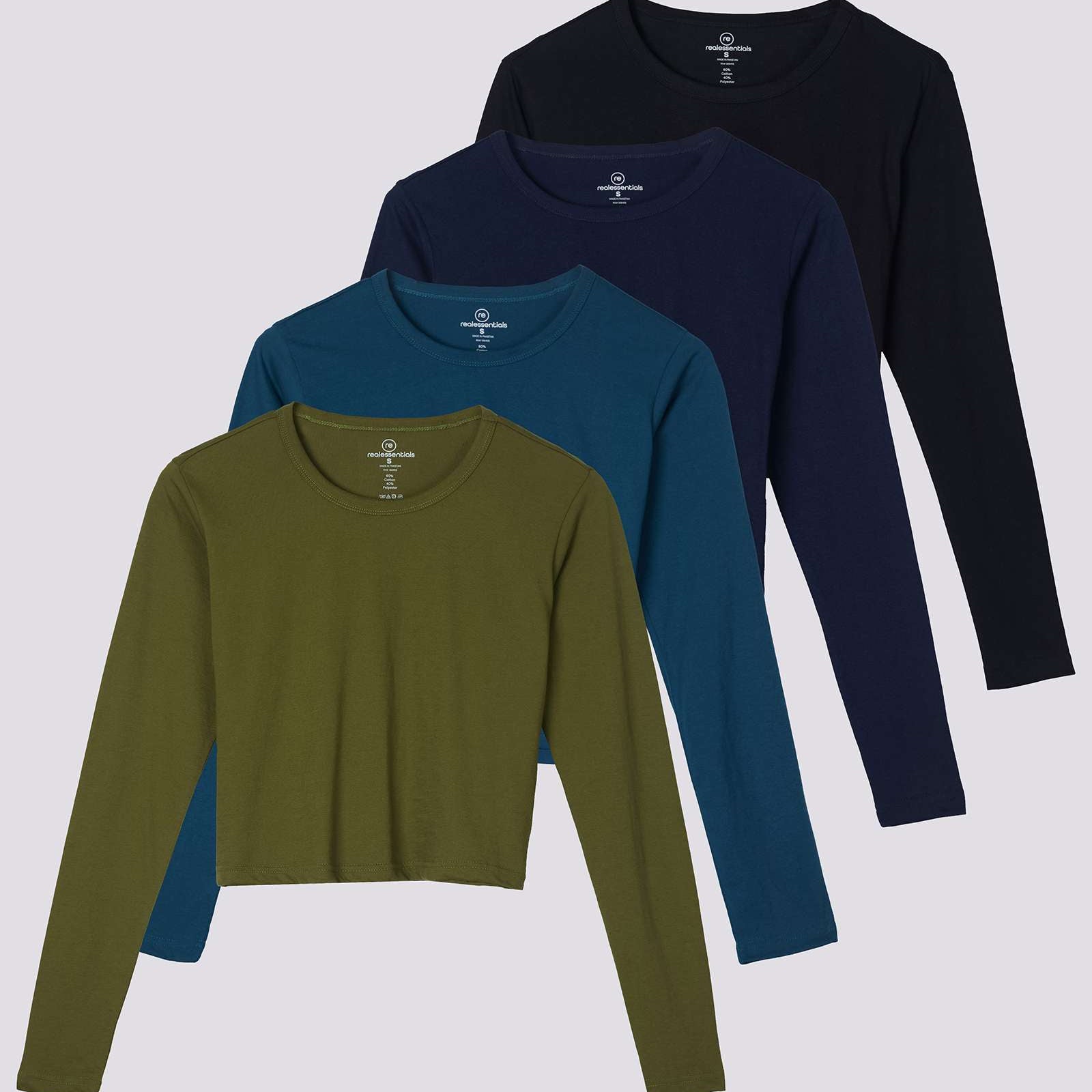 4 Pack: Women's Long Sleeve Crew Crop Top ( Available in Plus Size)