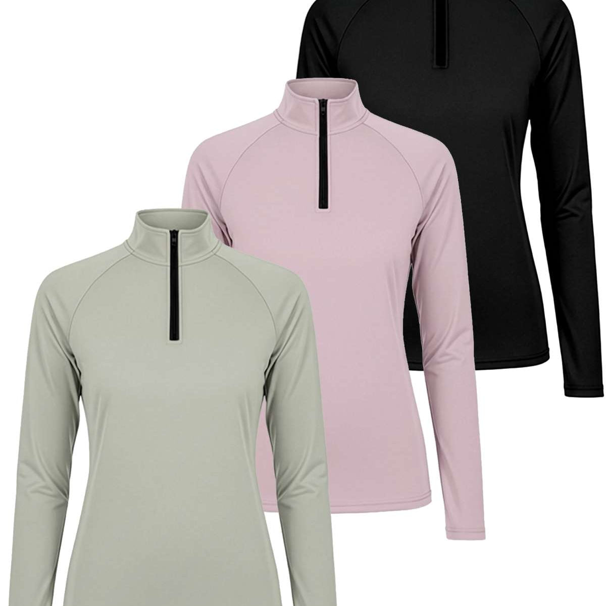 3 Pack: Womens Dry-Fit Active Long Sleeve Quarter Zip