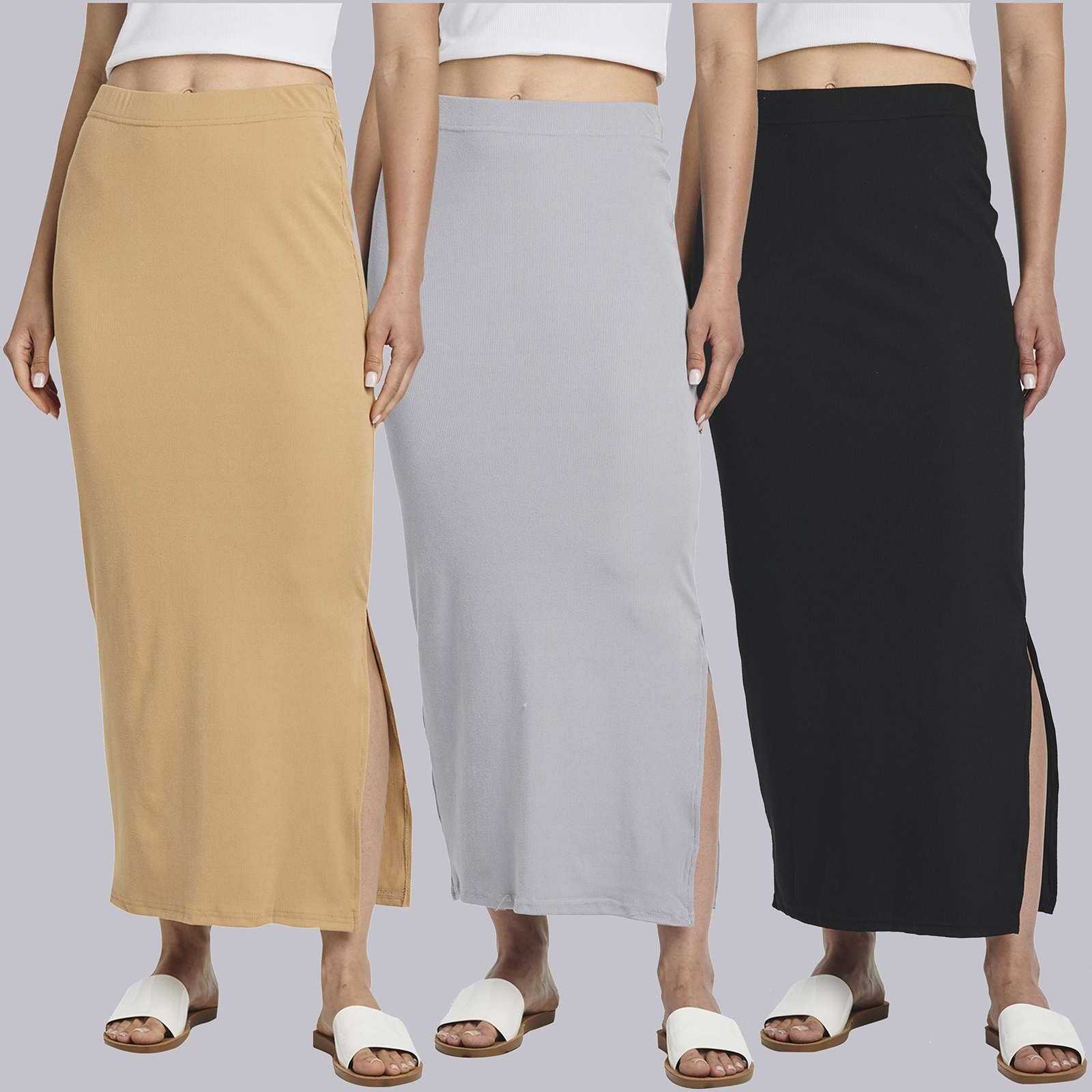 3 Pack: Women's Ribbed High Waisted Maxi Skirt