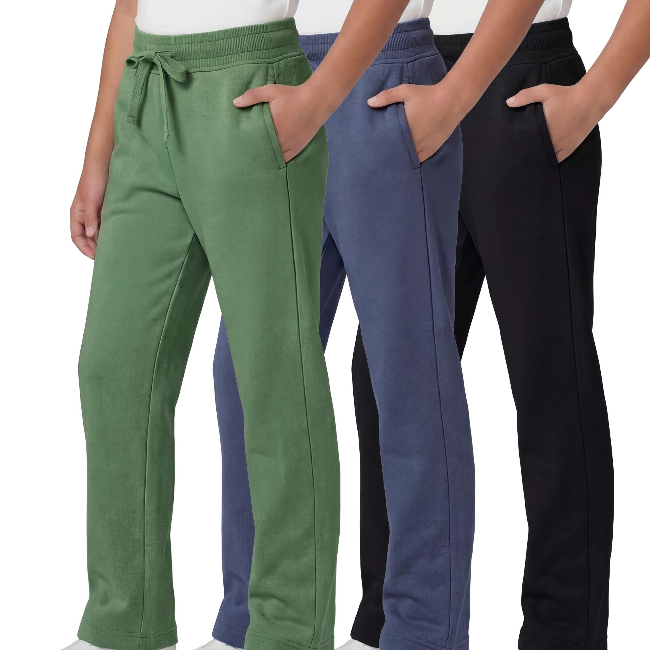 3 Pack: Girls Fleece Open Bottom Sweatpants