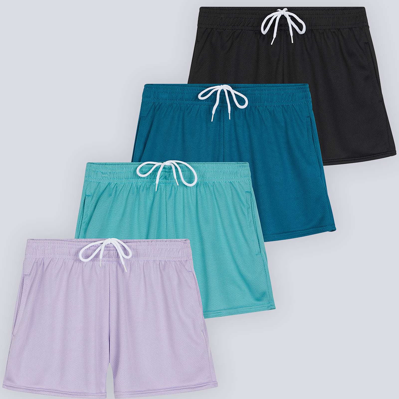 4 Pack: Girls' Mesh Athletic Performance Shorts