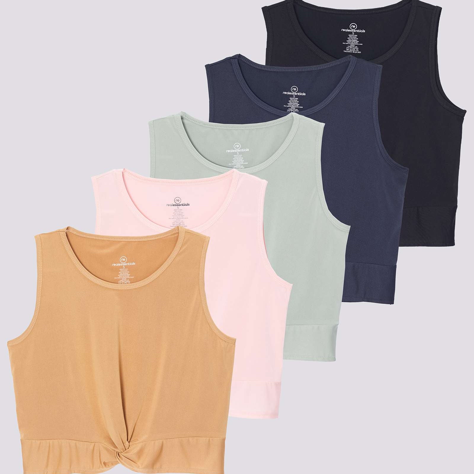 5 Pack: Women's Dry-Fit Twist Front Sleeveless Crop Top