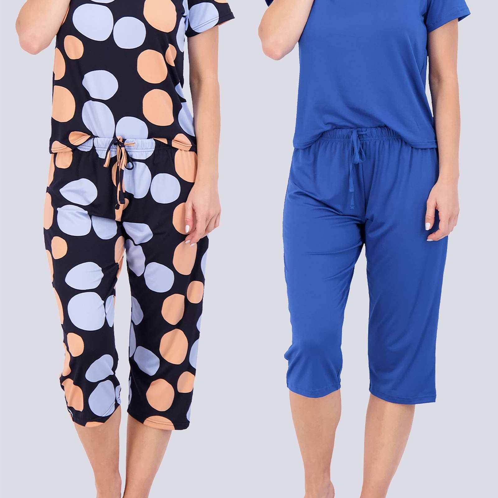 2 Pack: Women's Short-Sleeve PJ Top with Capri Pants