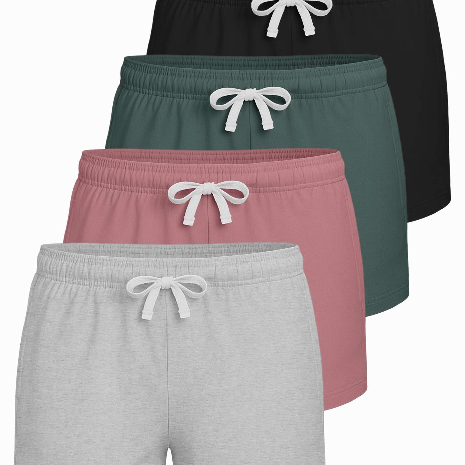 Real Essentials 4 Pack: Girls French Terry Lounge Shorts – Ultra Soft Pull-On Gym, Camp, Sports & Everyday Shorts