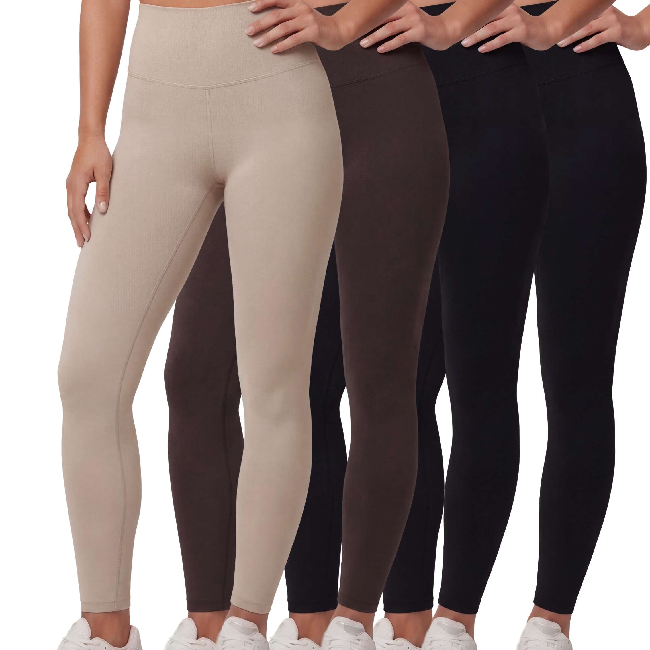 Real Essentials 4 Pack: Women's Workout Athletic Leggings Yoga Pants Tummy Control High Waisted Running Gym Pilates Soft