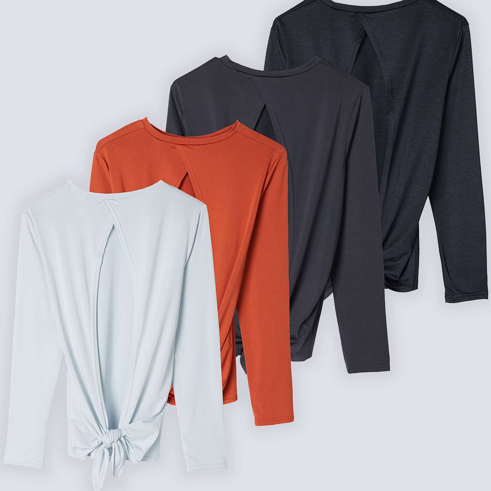 4 Pack: Women's Long-Sleeve Tie Back T-Shirt (Available in Plus Size)