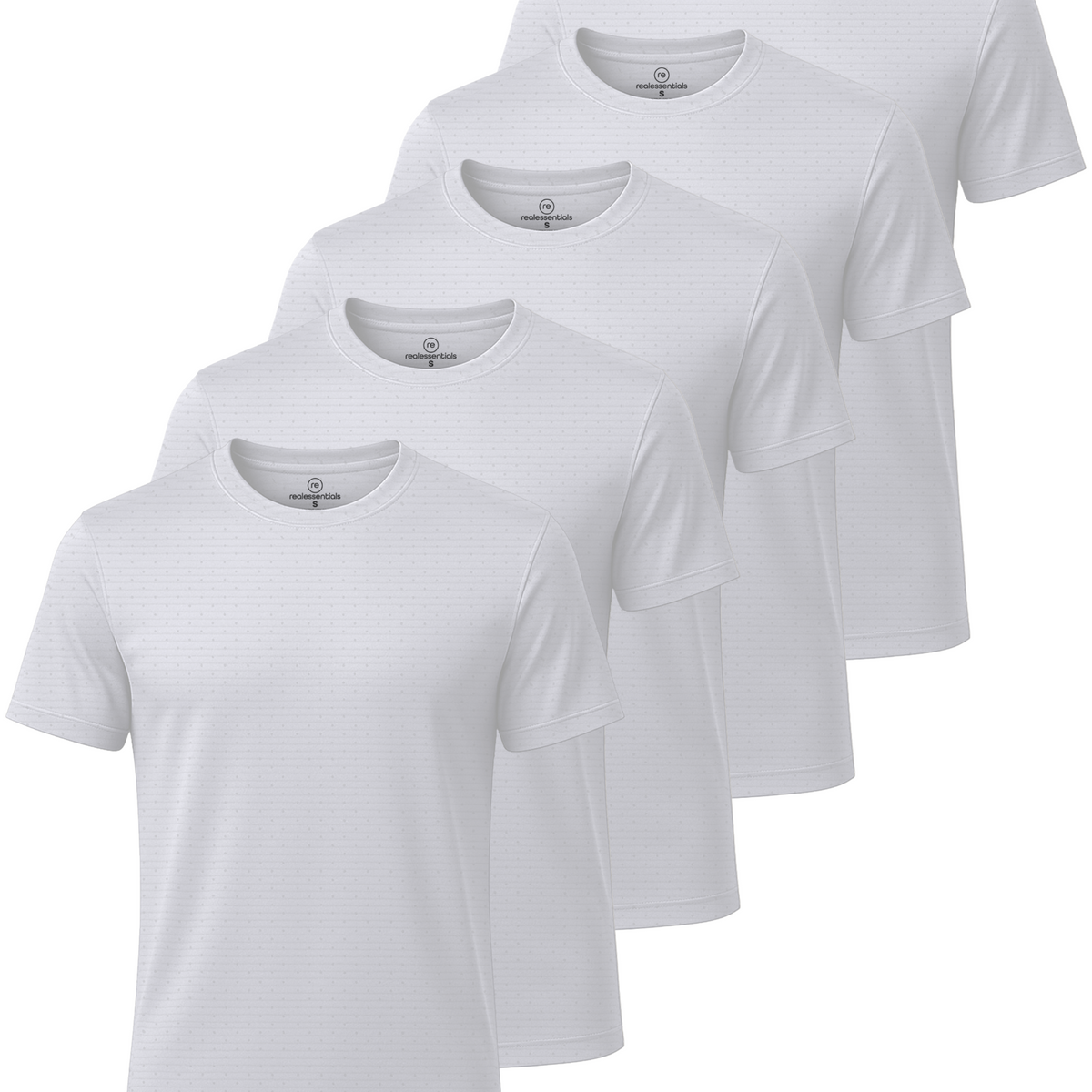 Real Essentials 5 Pack Men's Dry Fit Short Sleeve Crew T Shirts Gym Tees Athletic Workout - Solid Bright White, Solid Bright White, Solid Bright White, Solid Bright White, Solid Bright White