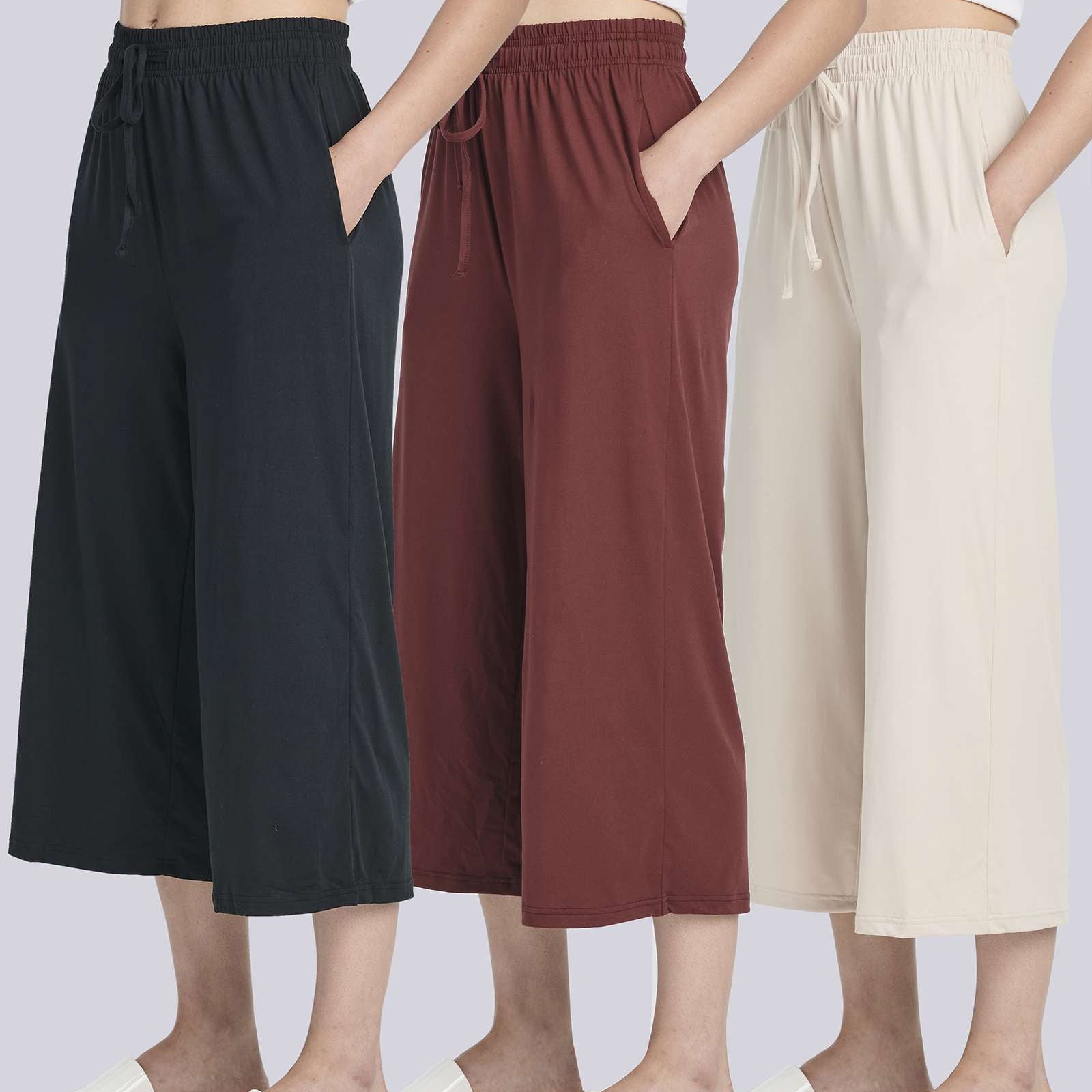 3 Pack: Women's Ultra-Soft Wide Leg Capri Pants