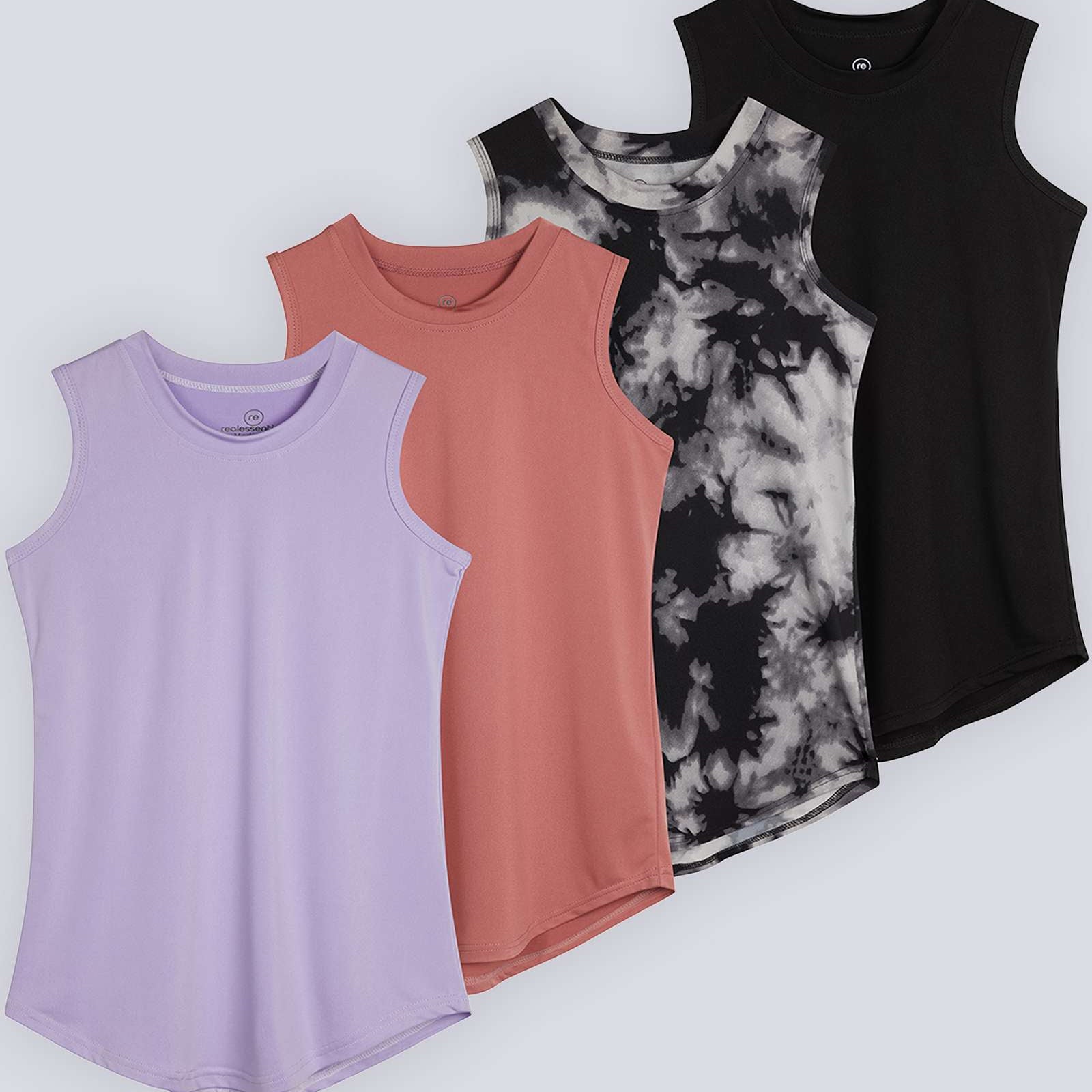 4 Pack: Girls Active Dry Fit Performance Tank Top