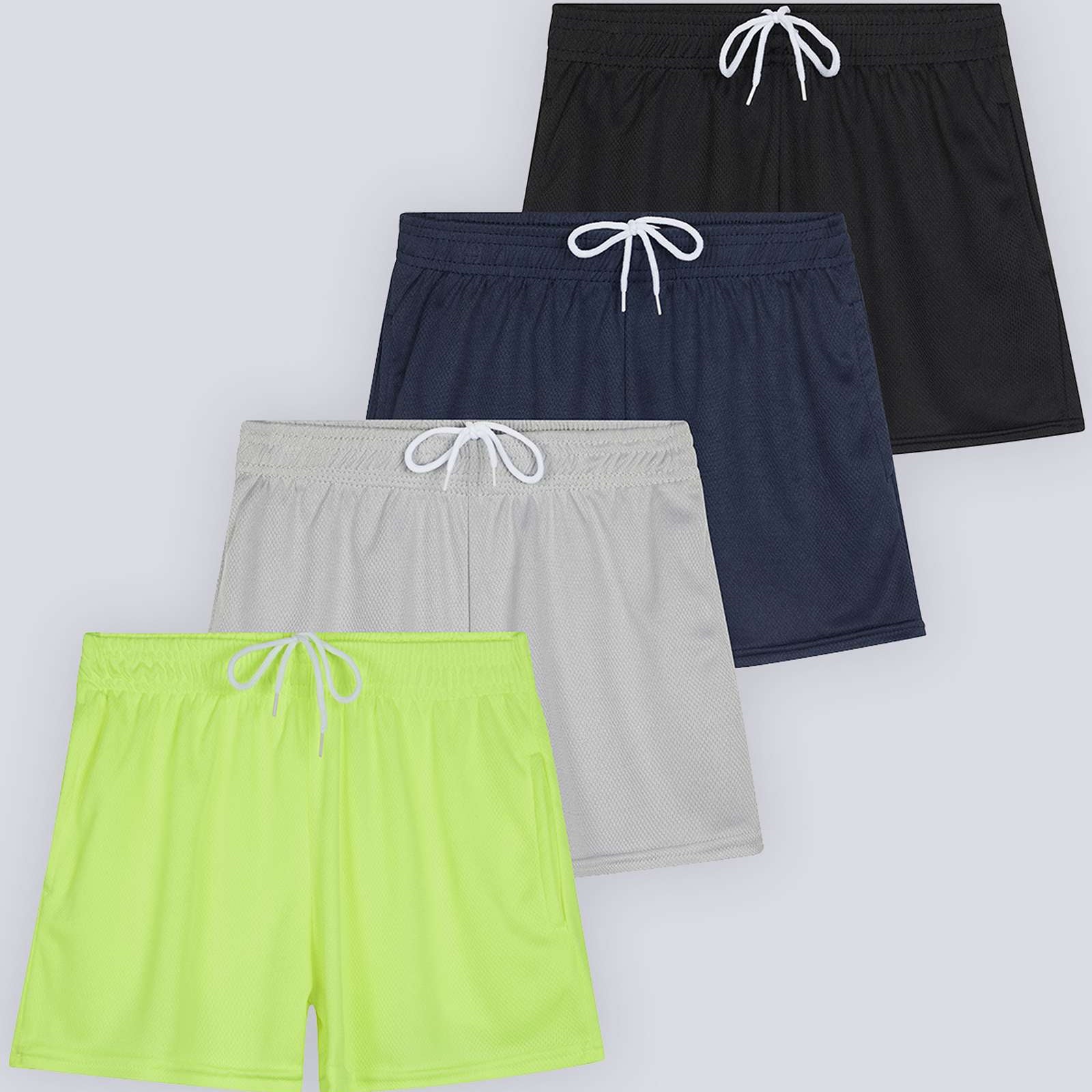 4 Pack: Girls' Mesh Athletic Performance Shorts