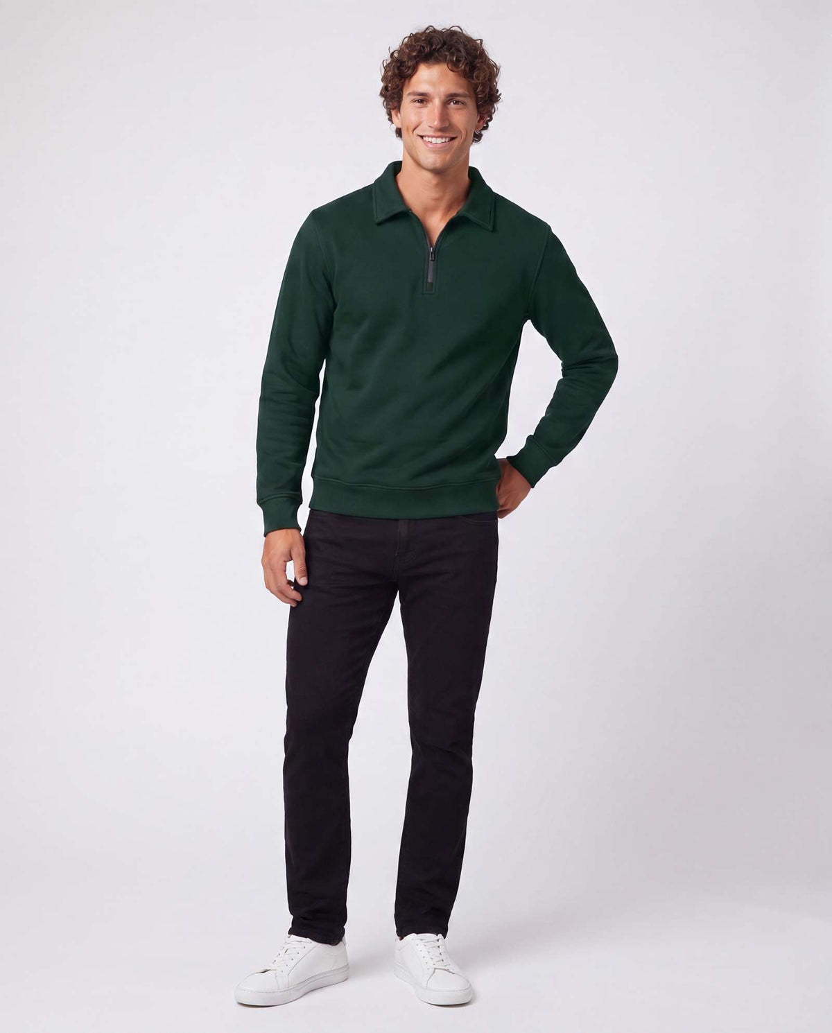 Real Essentials 2 Pack Mens Fleece Quarter Zip Sweatshirt Sweater Collared Long Sleeve Top - Solid Chocolate Torte, Solid Pine Grove