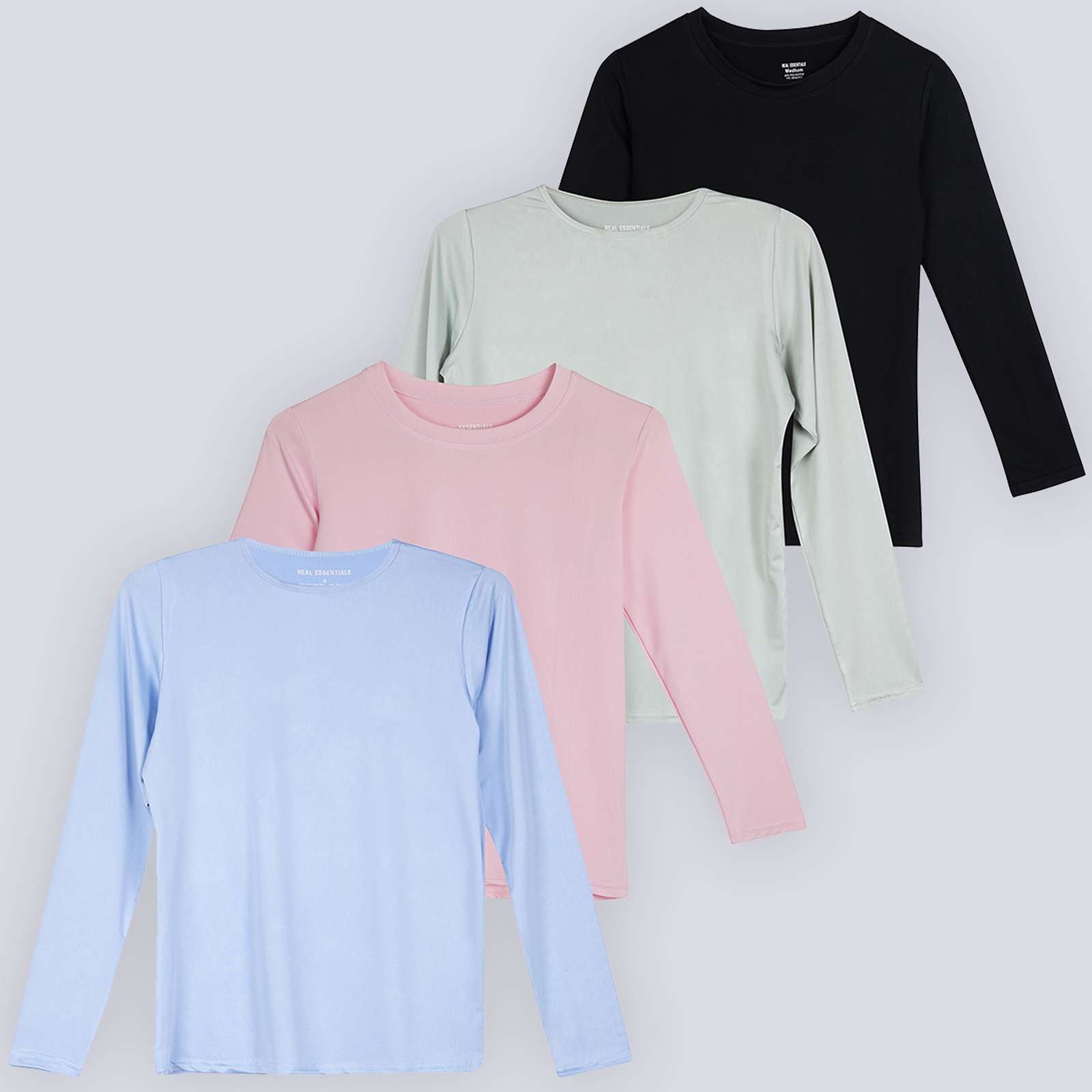 4 Pack: Girls Dry-Fit Long Sleeve Active Crew Neck T-Shirt