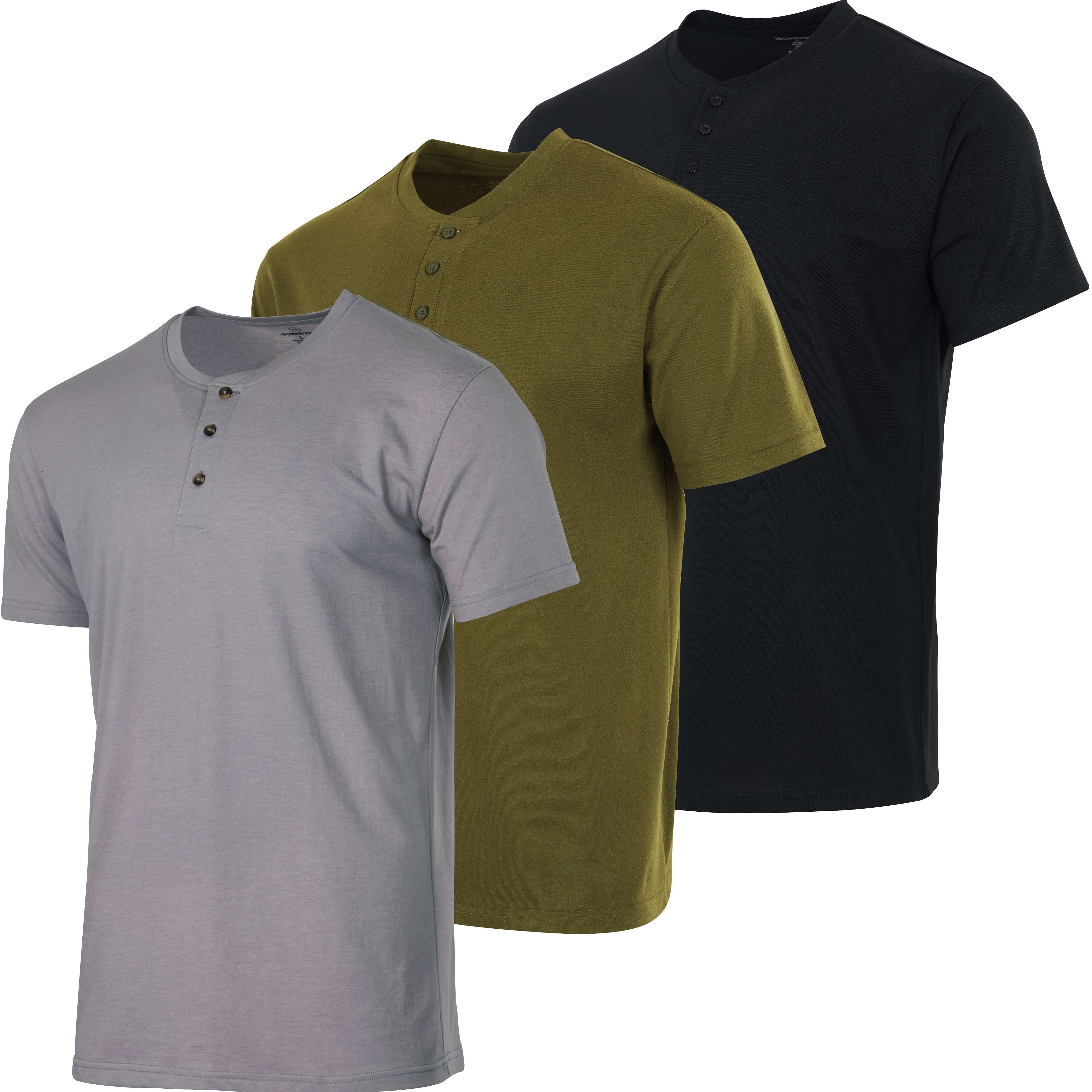 3 Pack: Mens Cotton Short Sleeve Henley T-Shirt