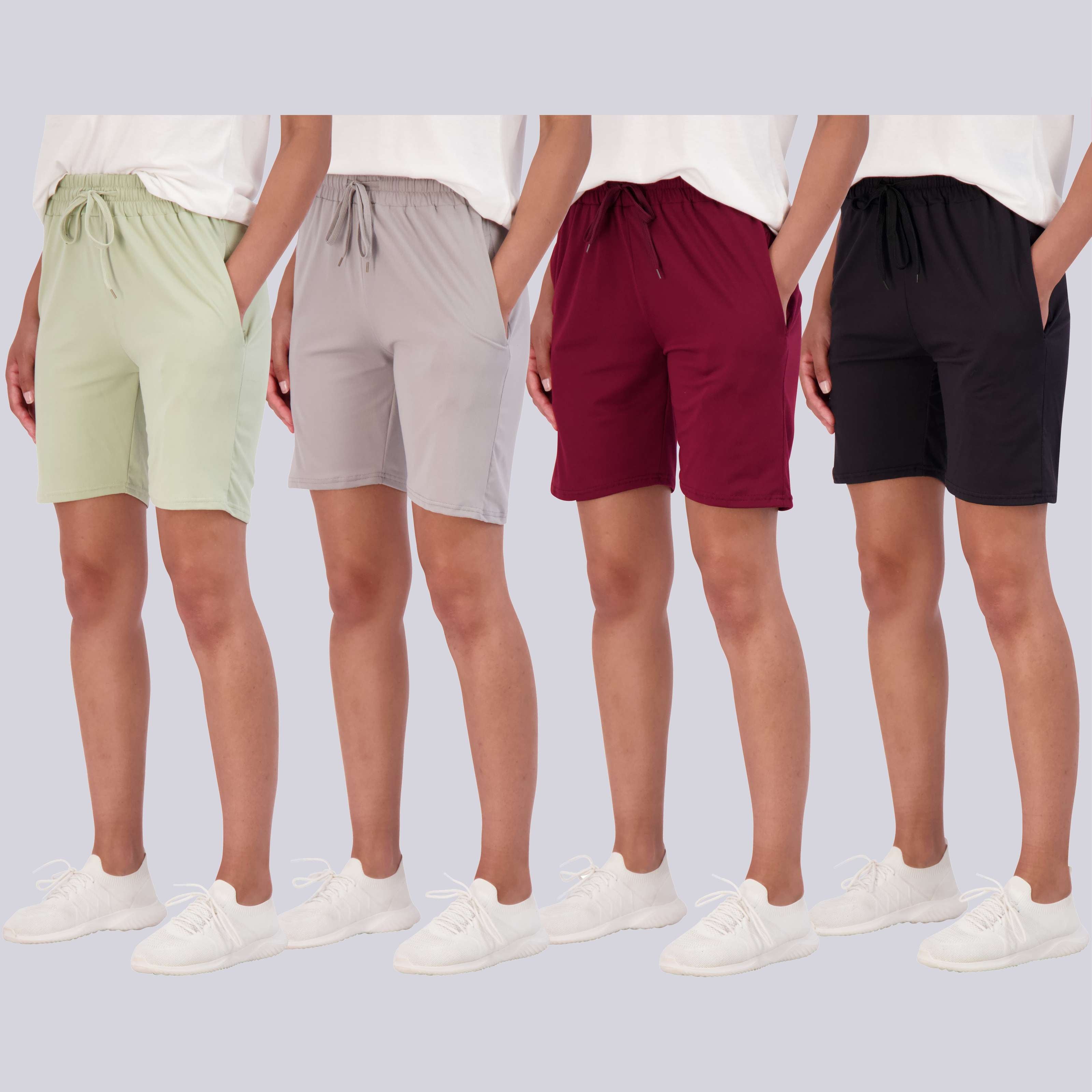 4 Pack: Women's 7" Bermuda Long High Waisted Shorts (Available in Plus Size)