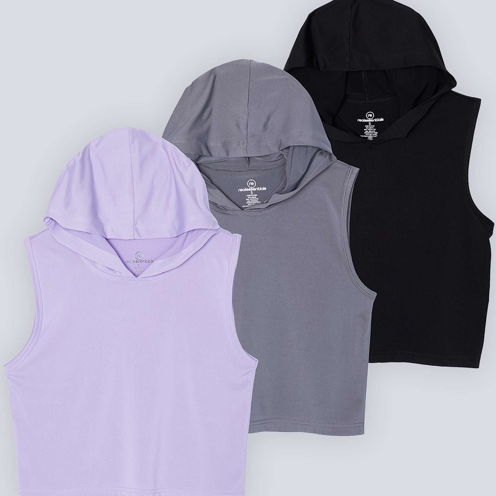 3 Pack: Women's Sleeveless Cropped Tank Top Hoodie