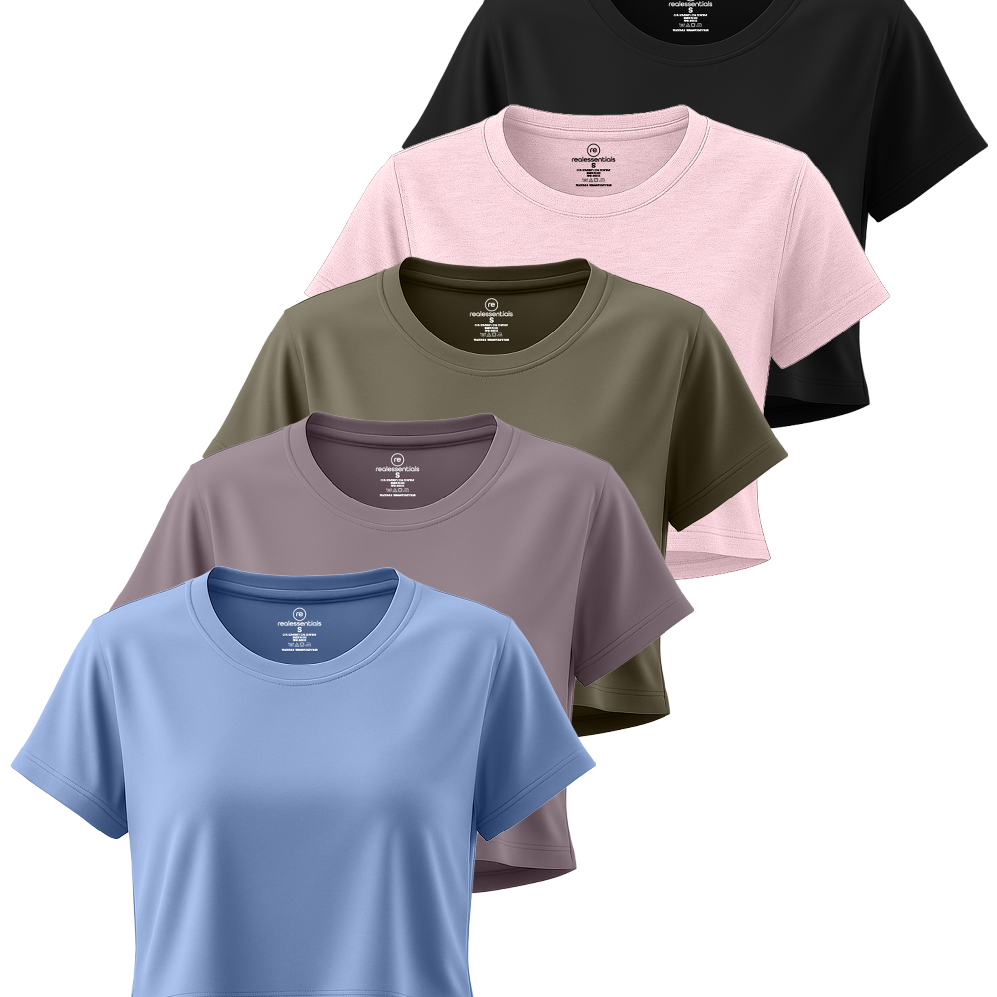5 Pack: Women's Dry Fit Crop Top - Short Sleeve Crew Neck Stretch Athletic Tee (Available in Plus Size)
