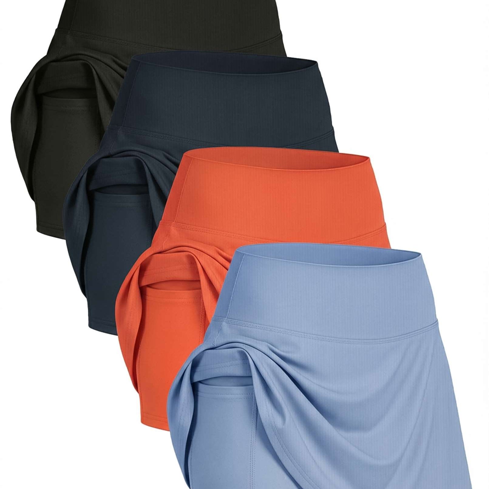 4 Pack: Women's Ribbed Active Skort with Pockets