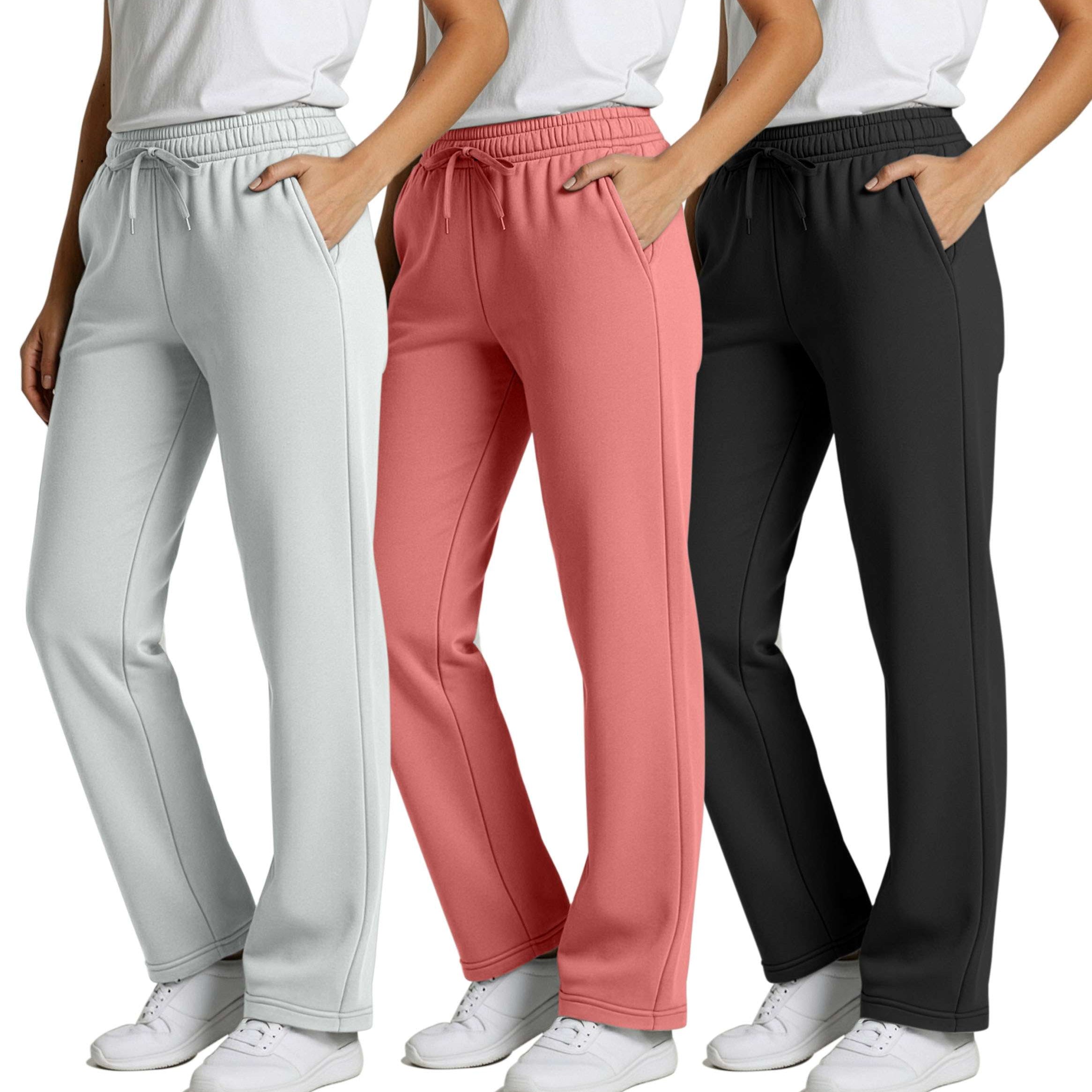 3 Pack: Womens Fleece Open Bottom Sweatpants