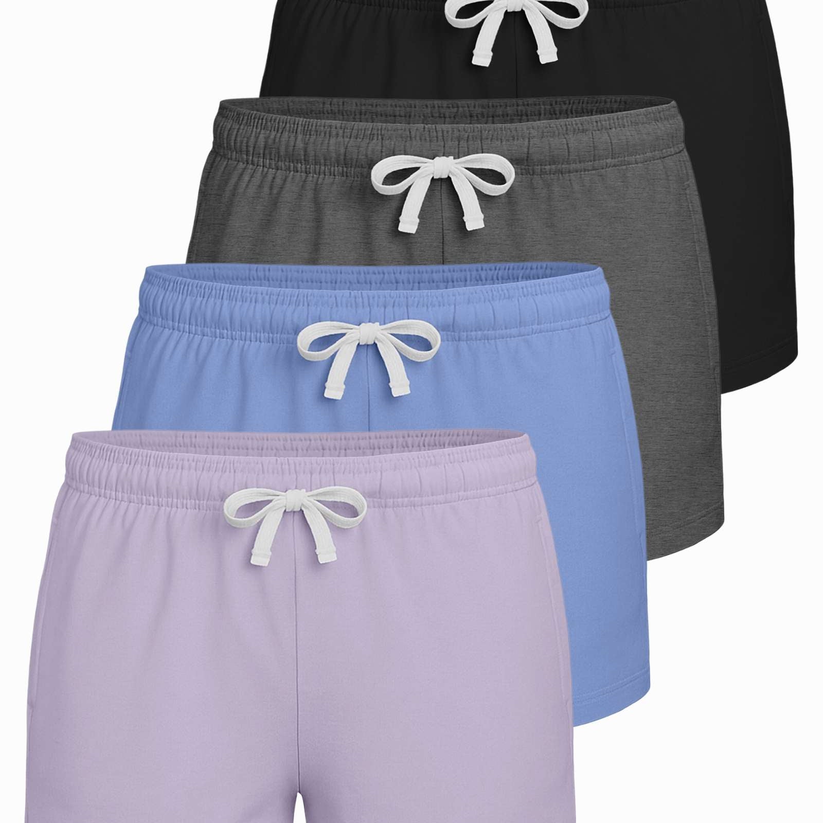 Real Essentials 4 Pack: Girls French Terry Lounge Shorts – Ultra Soft Pull-On Gym, Camp, Sports & Everyday Shorts