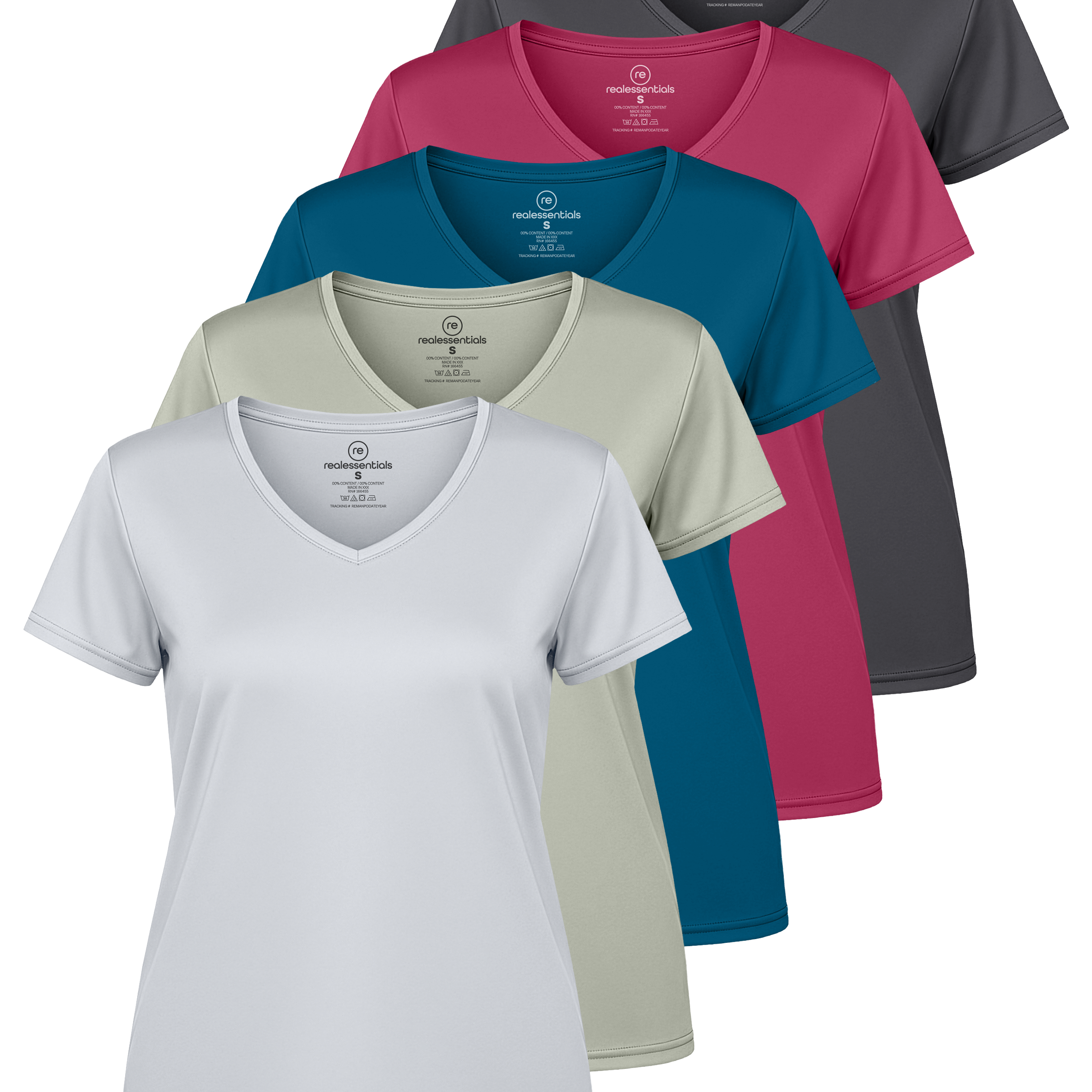 5 Pack: Womens Short Sleeve Dry-Fit V-Neck T-Shirt