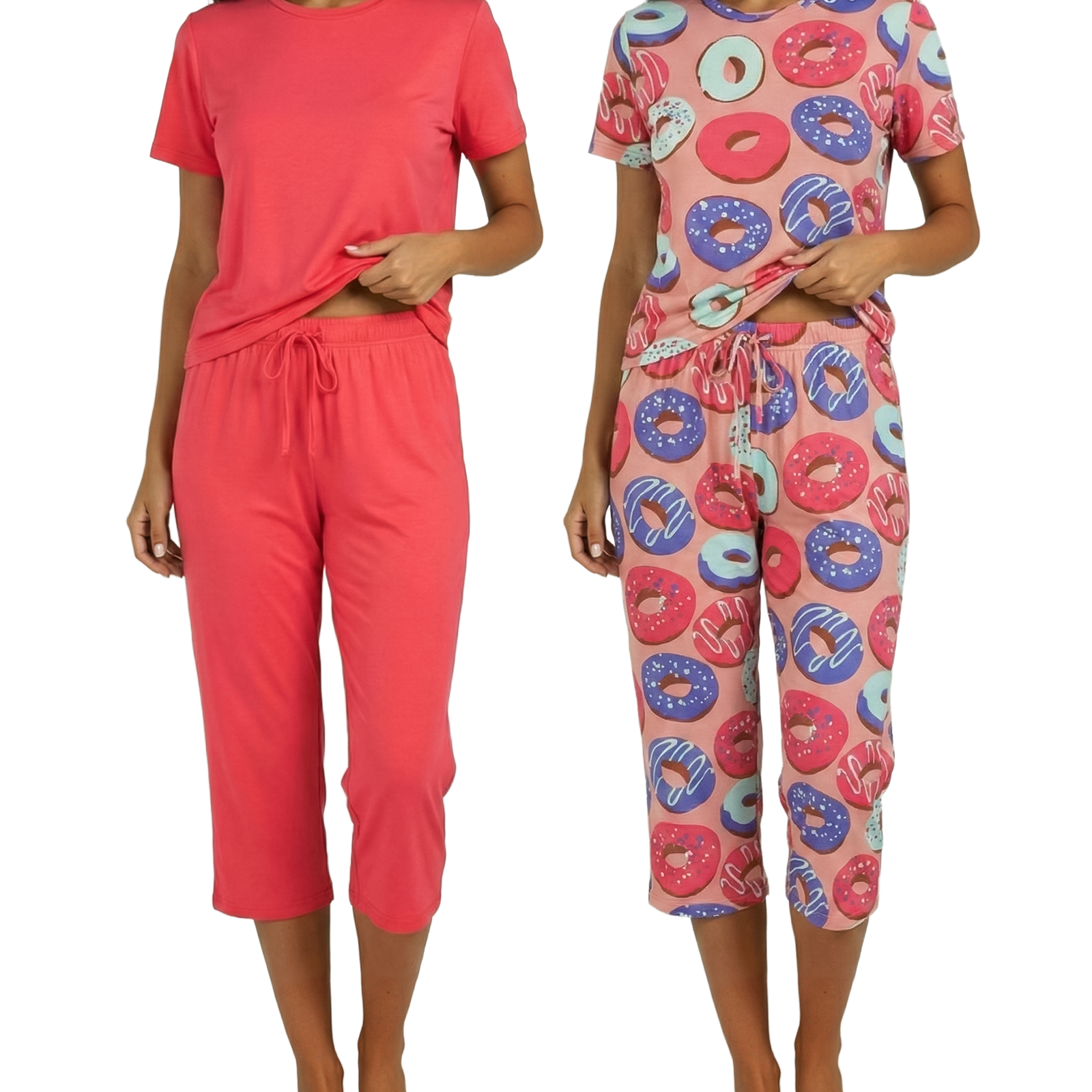 2 Pack: Women's Short-Sleeve PJ Top with Capri Pants
