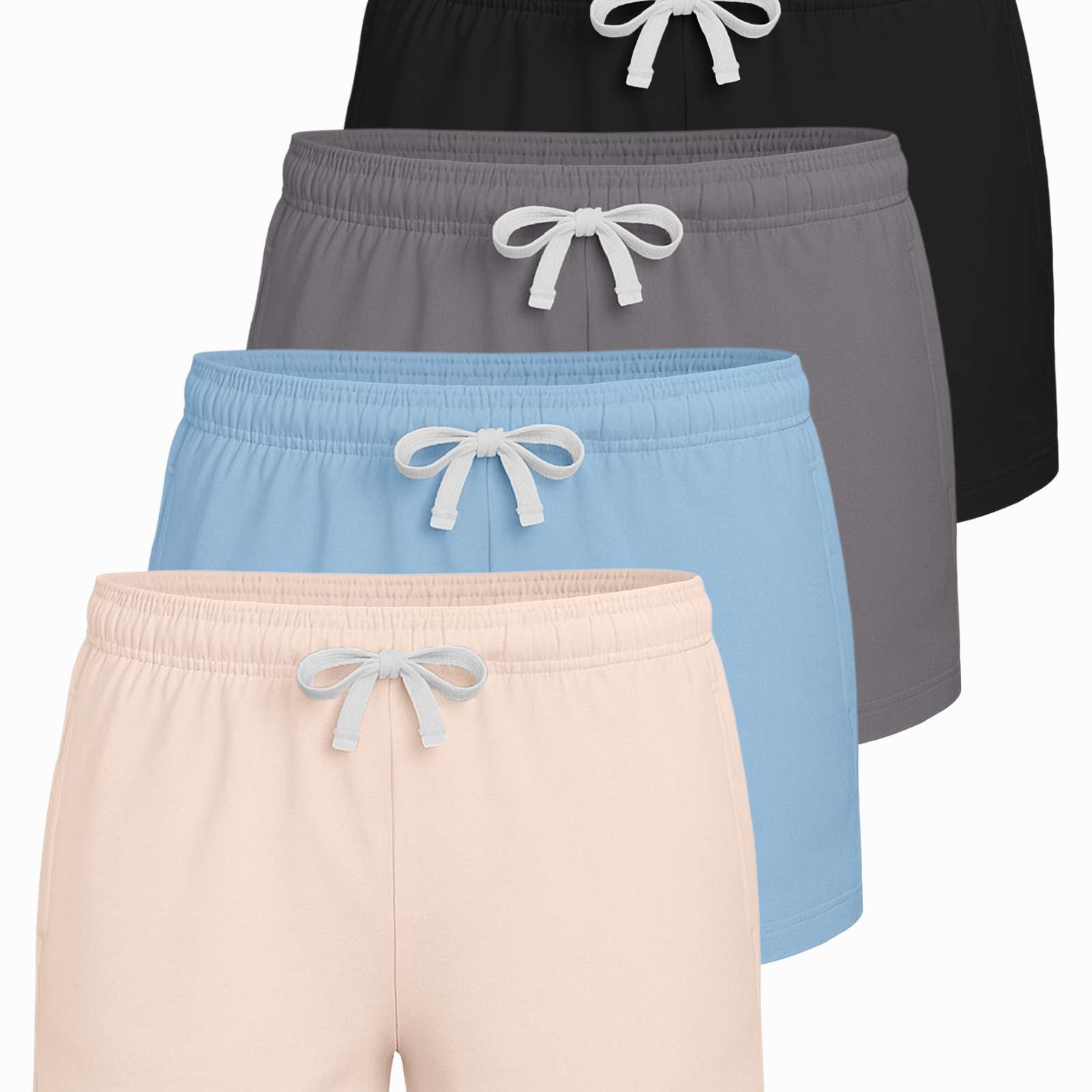 Real Essentials 4 Pack: Girls French Terry Lounge Shorts – Ultra Soft Pull-On Gym, Camp, Sports & Everyday Shorts