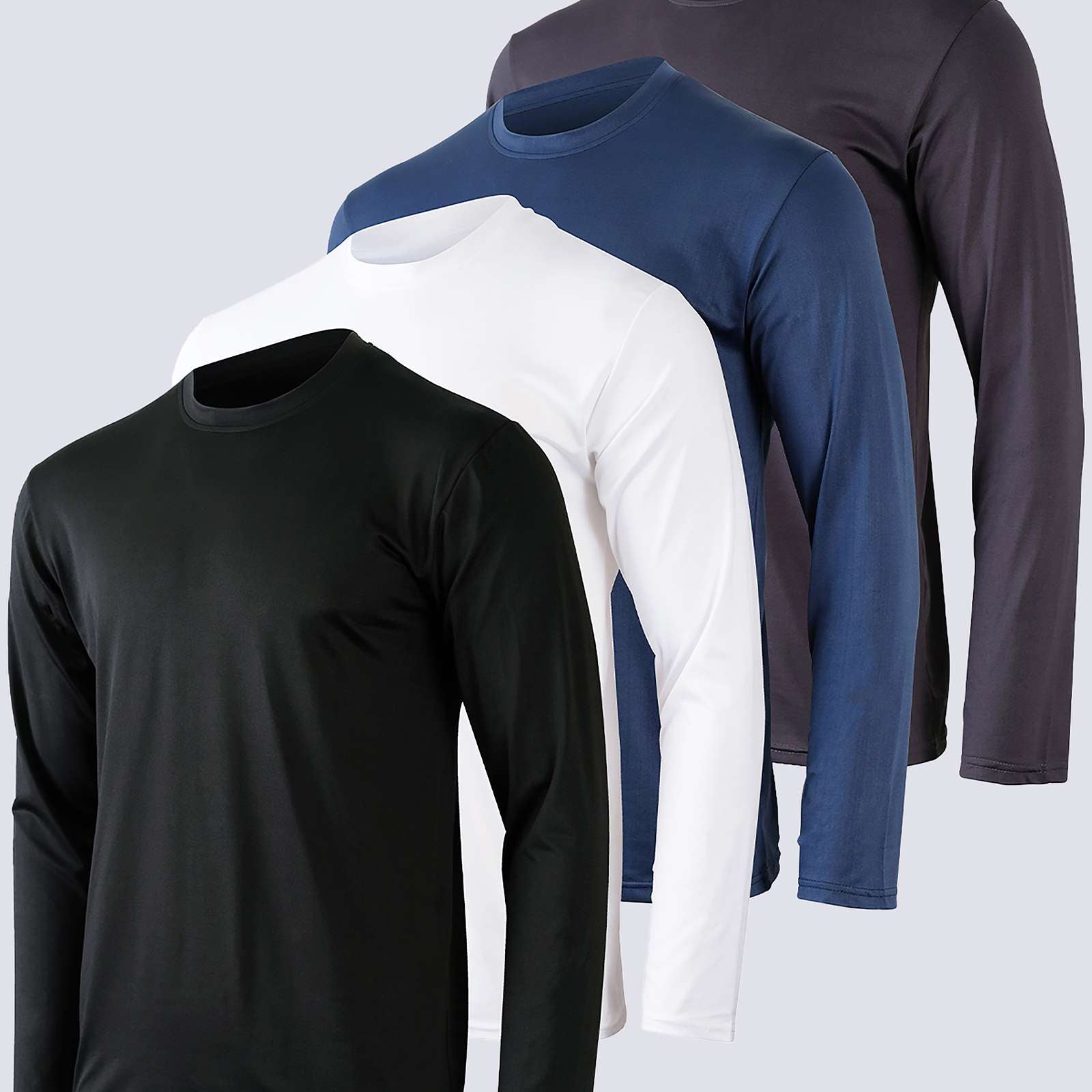 Real Essentials 4 Pack: Men's Dry-Fit UV Moisture Wicking UPF 50+ SPF Sun Protective Fishing Hiking Swim Long Sleeve Shirt