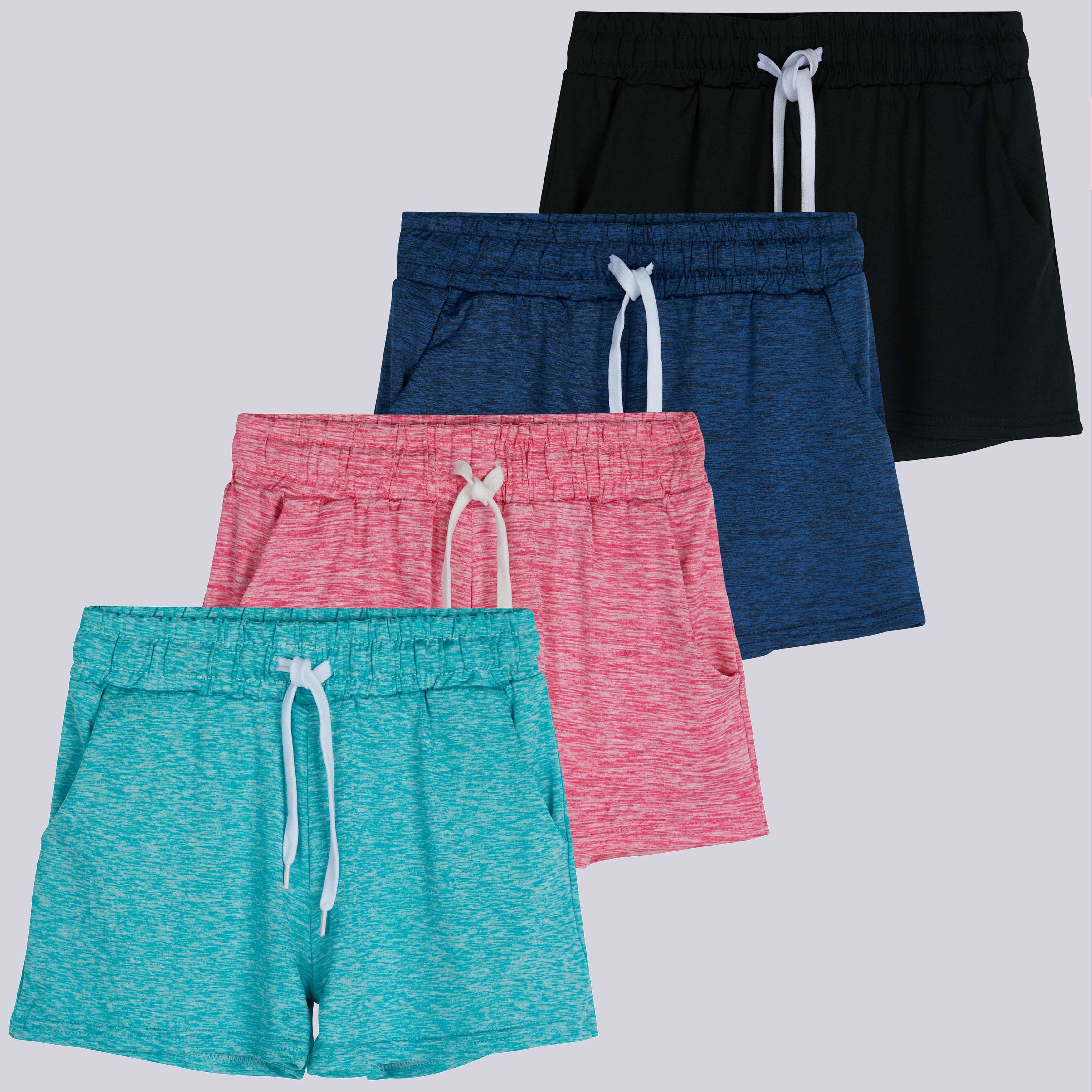 4 Pack: Girls Dry-Fit Active Shorts